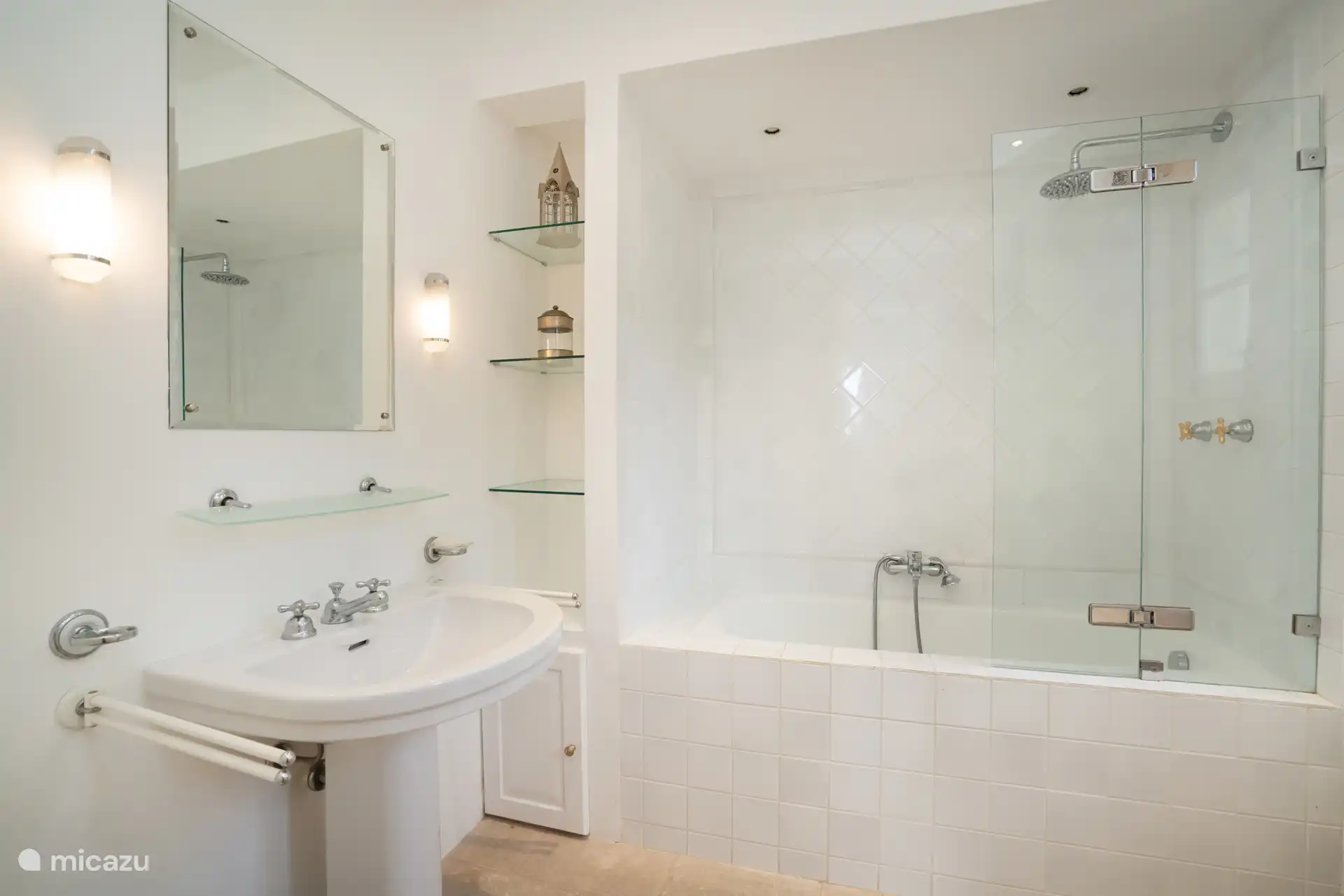 Bathroom with bath and shower