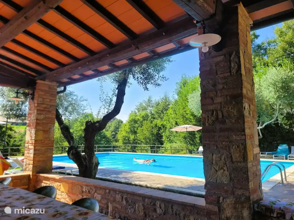 Het uitzicht vanuit het poolhouse