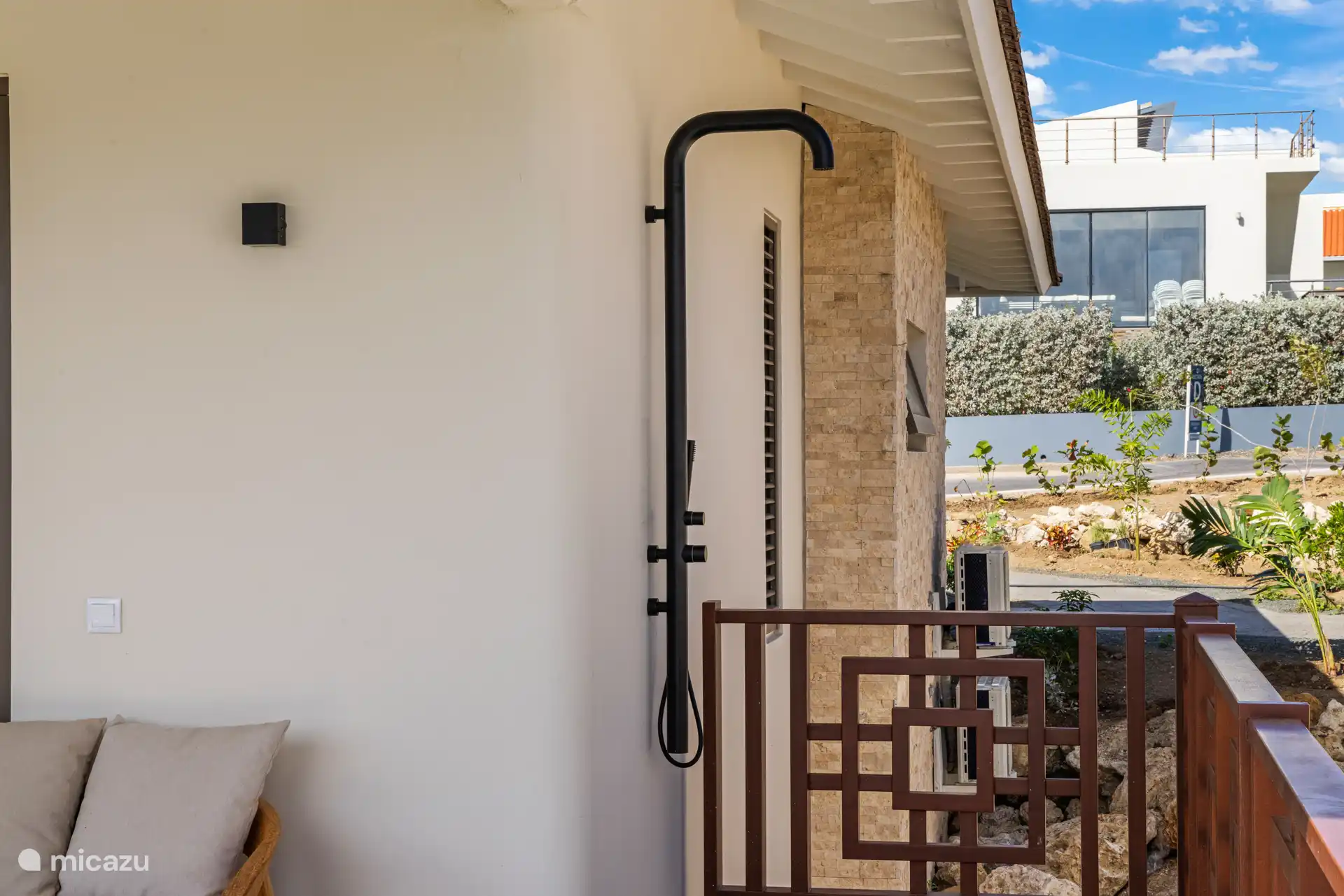 Outdoor shower available.