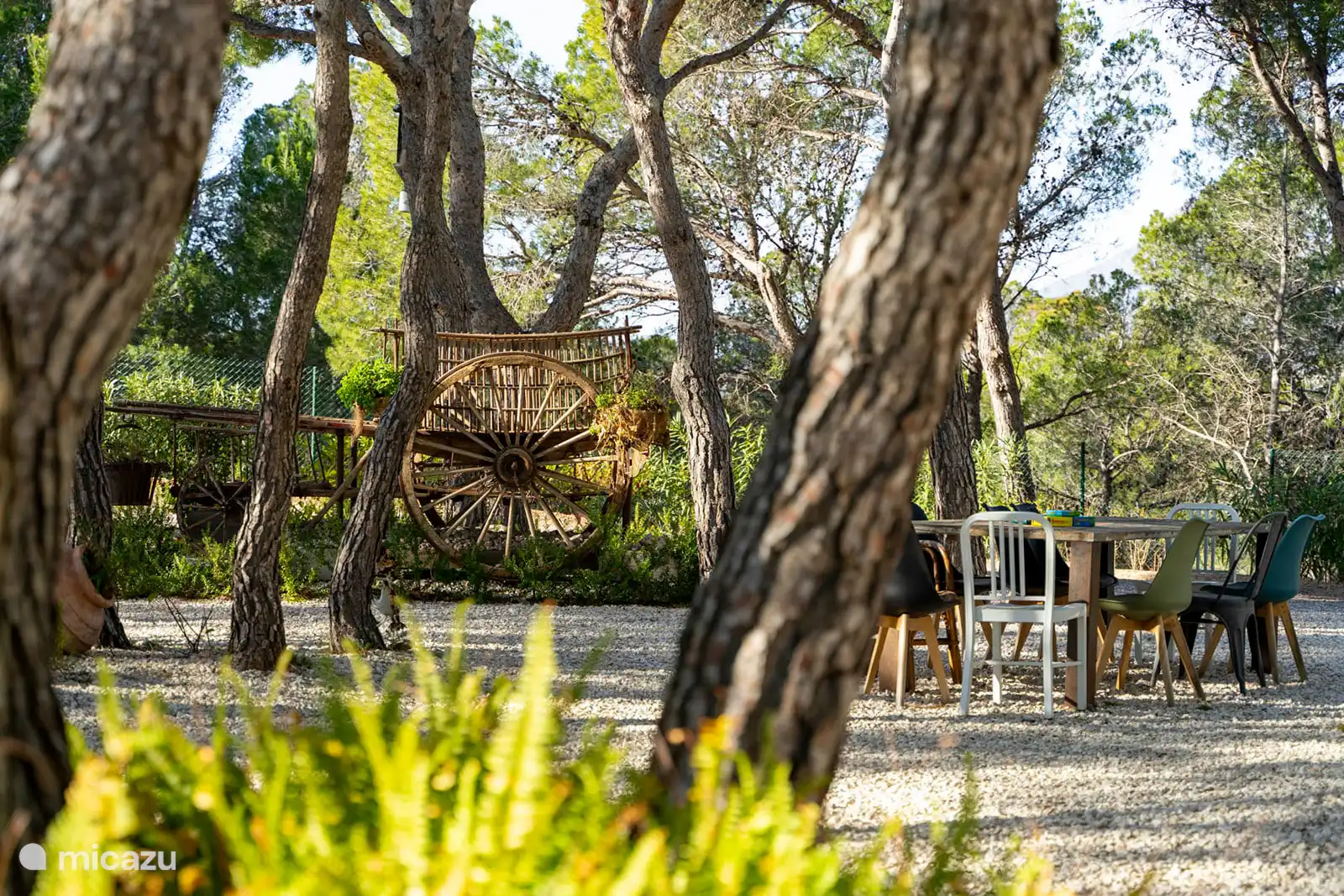 Een petanque-ruimte en een schommel maken deze feestelijke decoratie compleet, waar elk moment buiten rijmt op ontspanning, zon en de zoetheid van het leven.