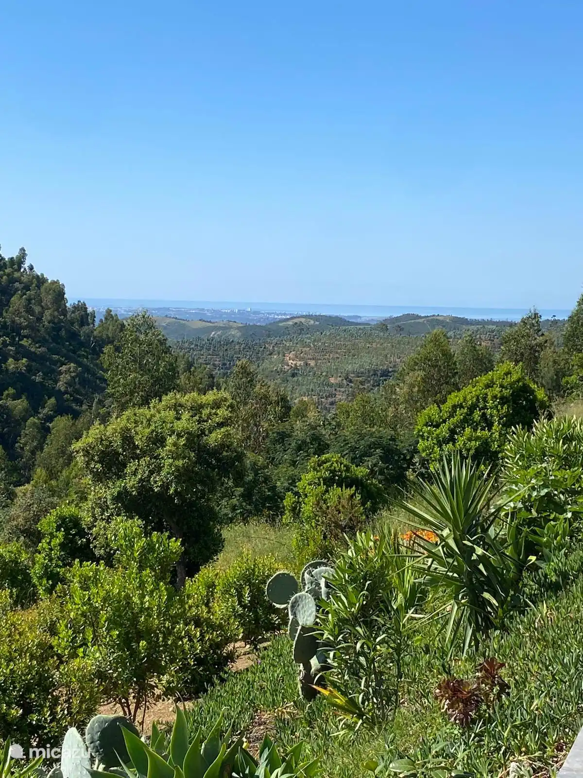 Zicht vanuit het huis met in de verte de zee (Alvor)
