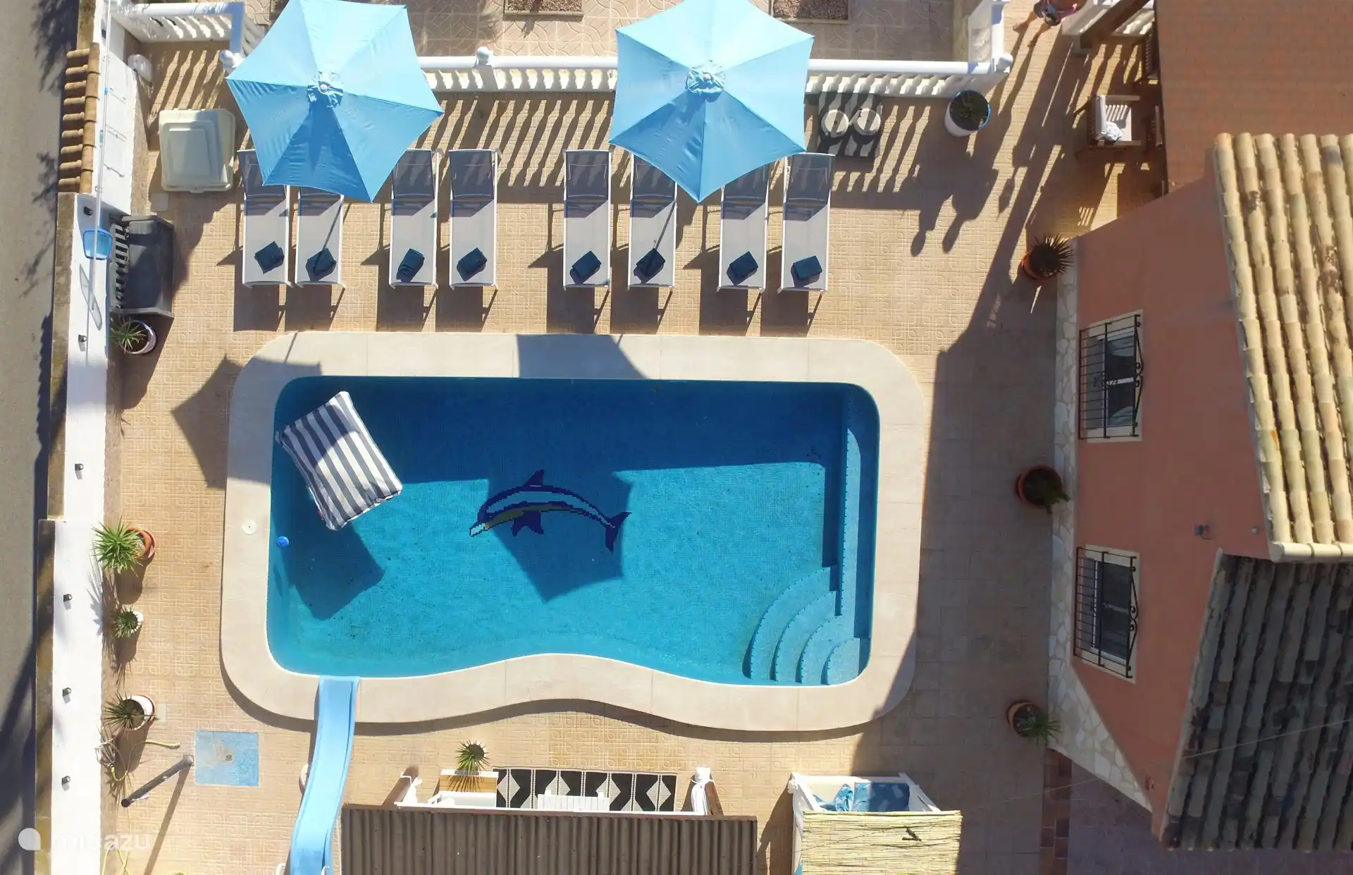 Het zoutwaterzwembad met 8 ligbedden