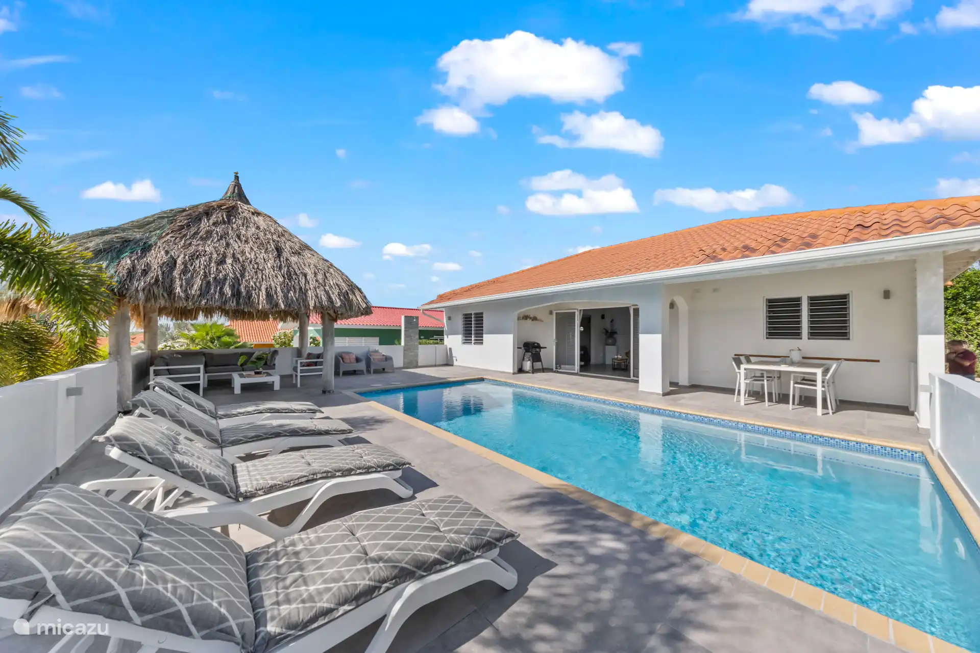 Porche (veranda) inclusief het heerlijke zwembad. 