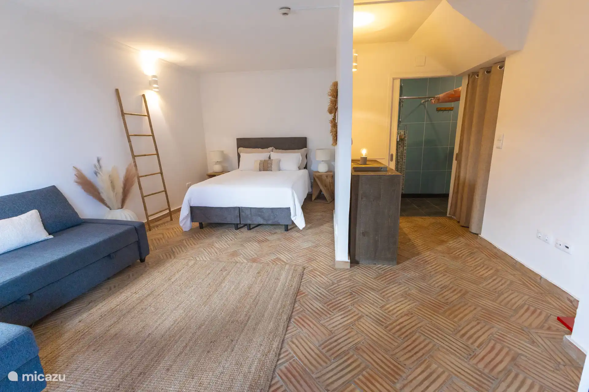 Bedroom with living and bathroom on the ground floor