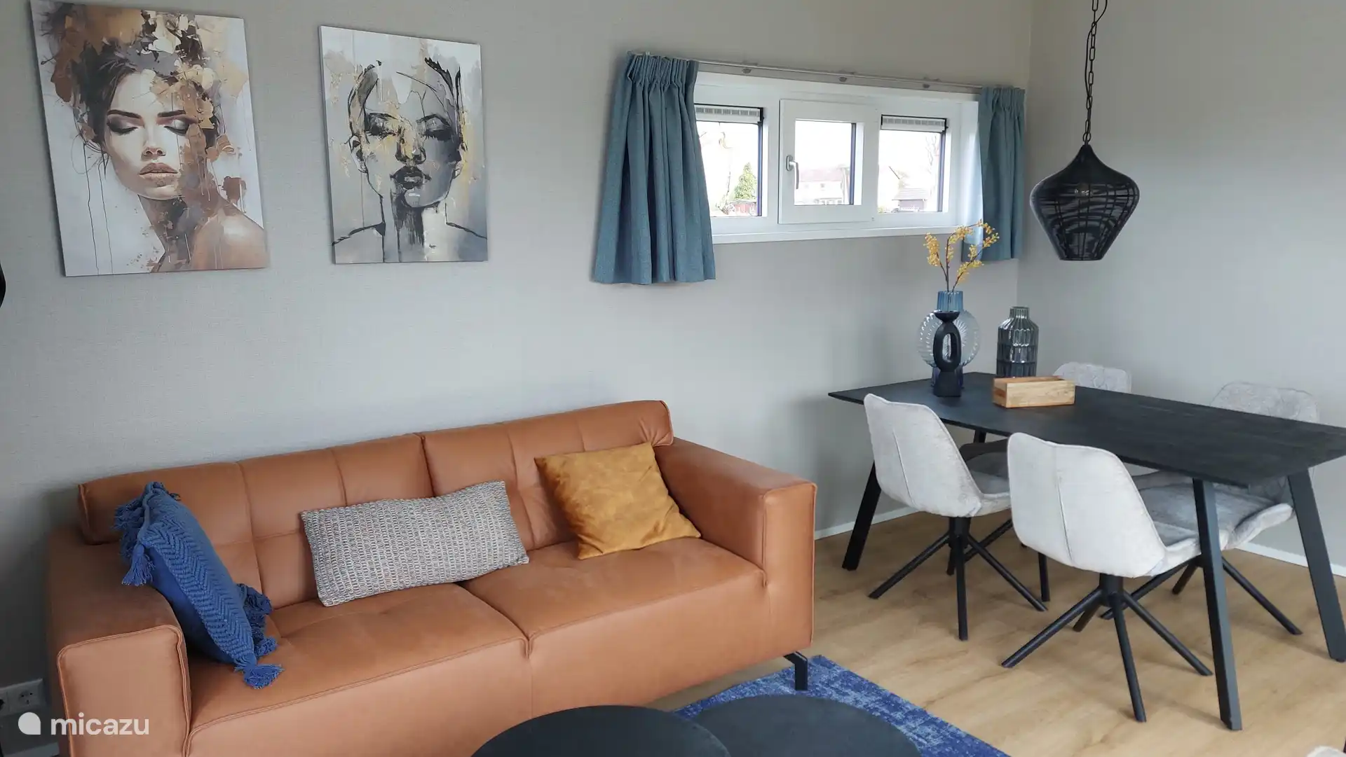 Living room with dining table. 