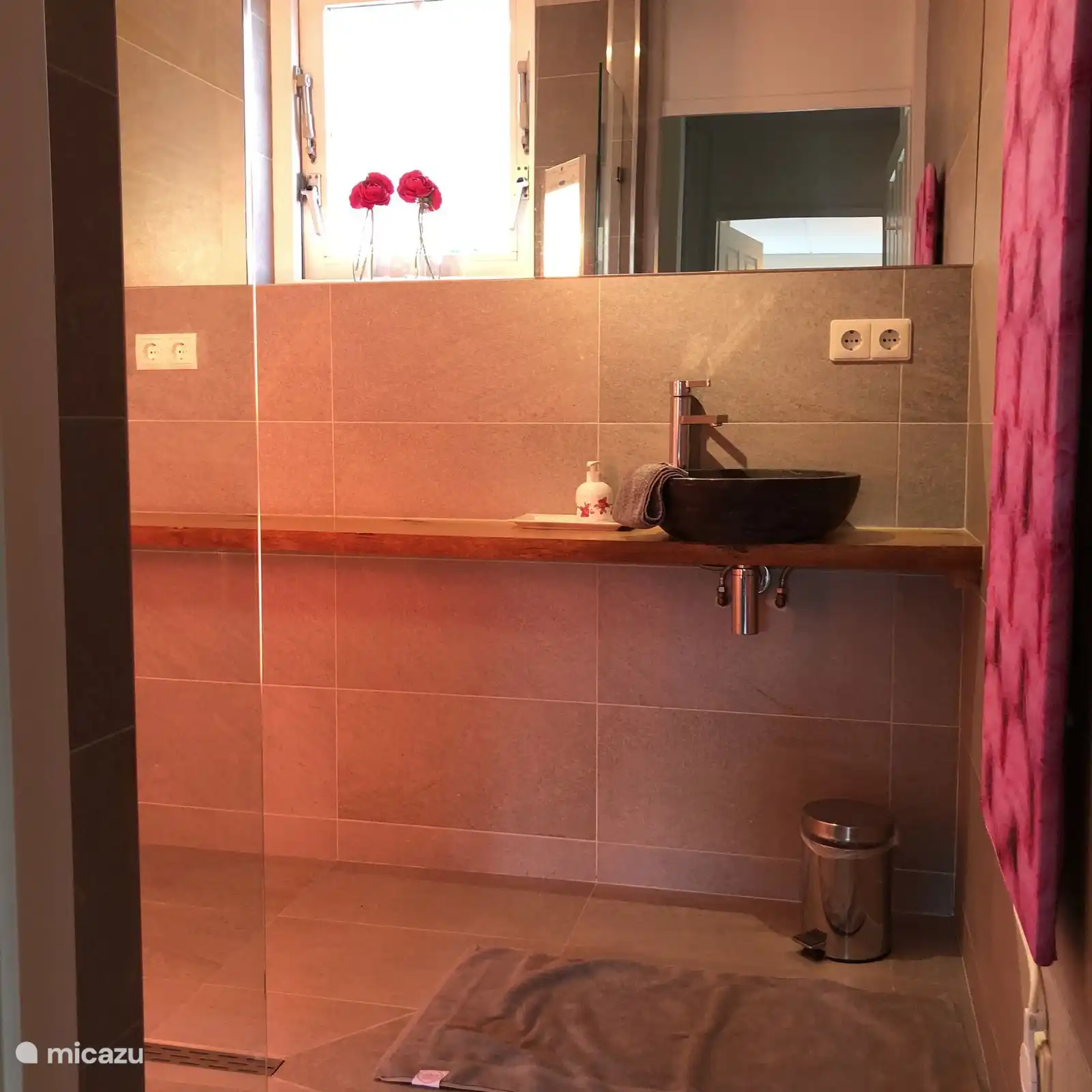 La salle de bain avec douche solaire 