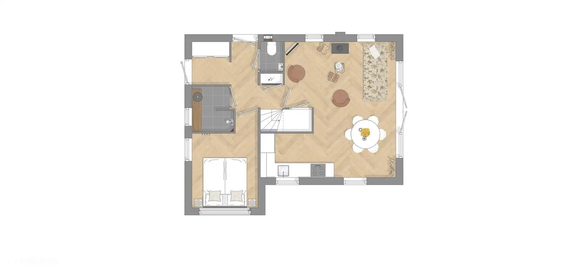 Plattegrond van de beneden verdieping