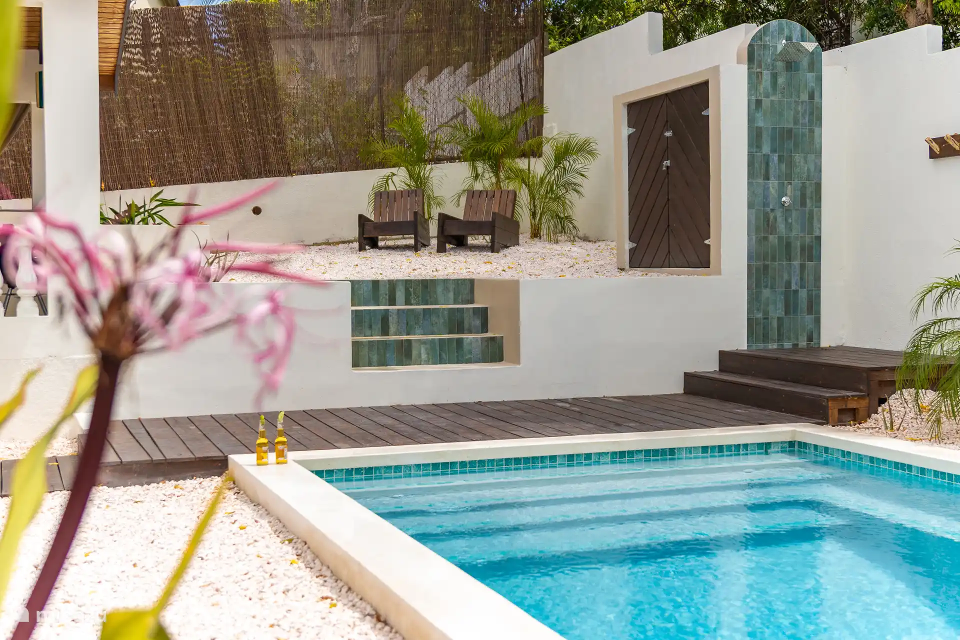 Prive zwembad met buitendouche