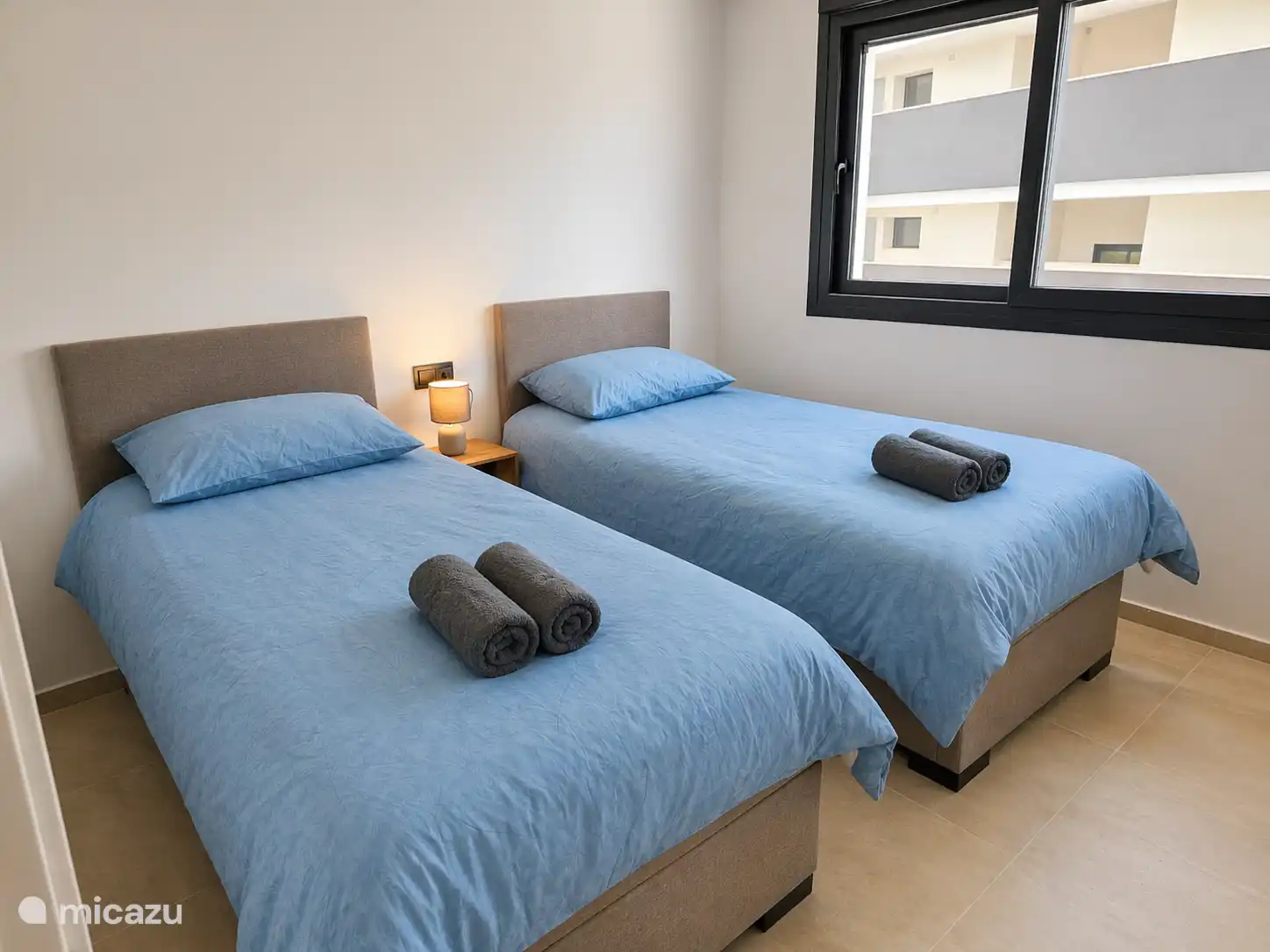 Comfortabele slaapkamer met twee eenpersoonsbedden