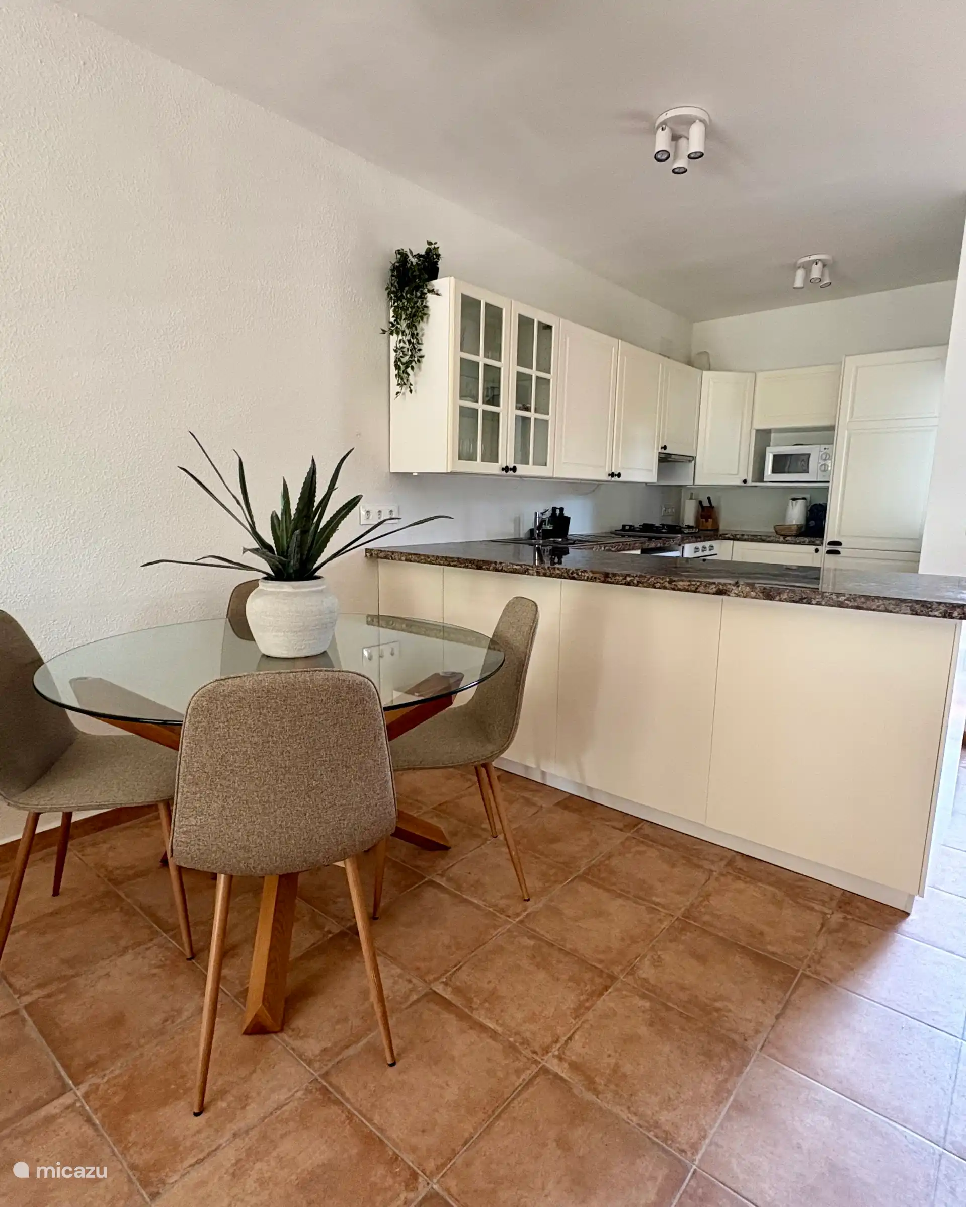 Dining area with round dining table and 4 dining chairs