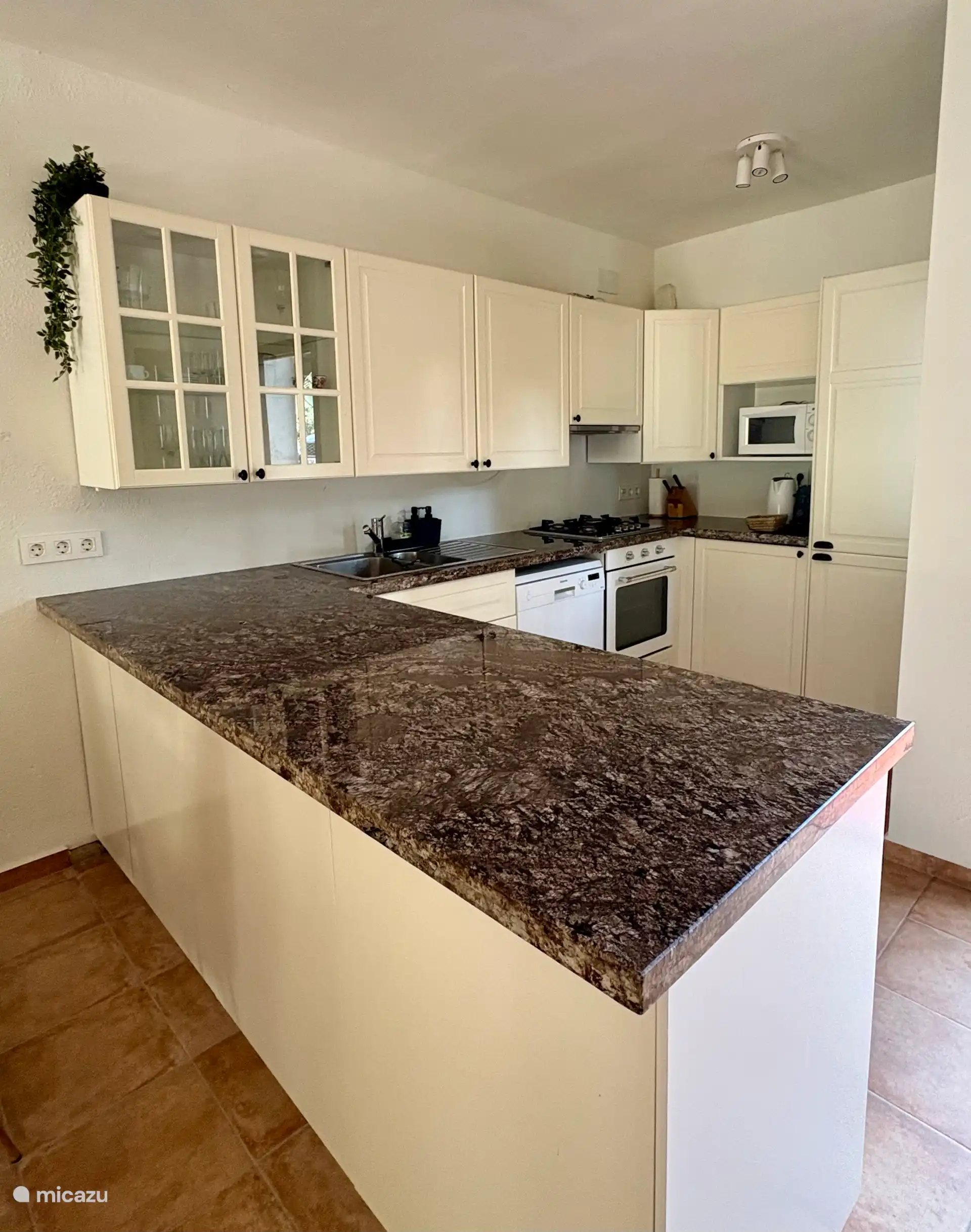 Spacious kitchen with a Nespresso machine, kettle, dishwasher, microwave, oven and a 4 burner gas stove. - Open kitchen