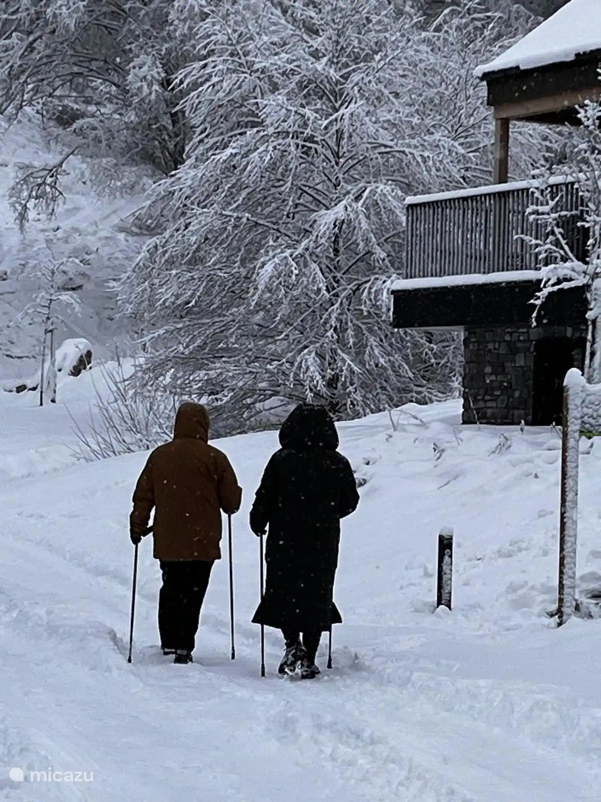 Gemeinsam im Schnee spazieren.  Es kann so glücklich sein.