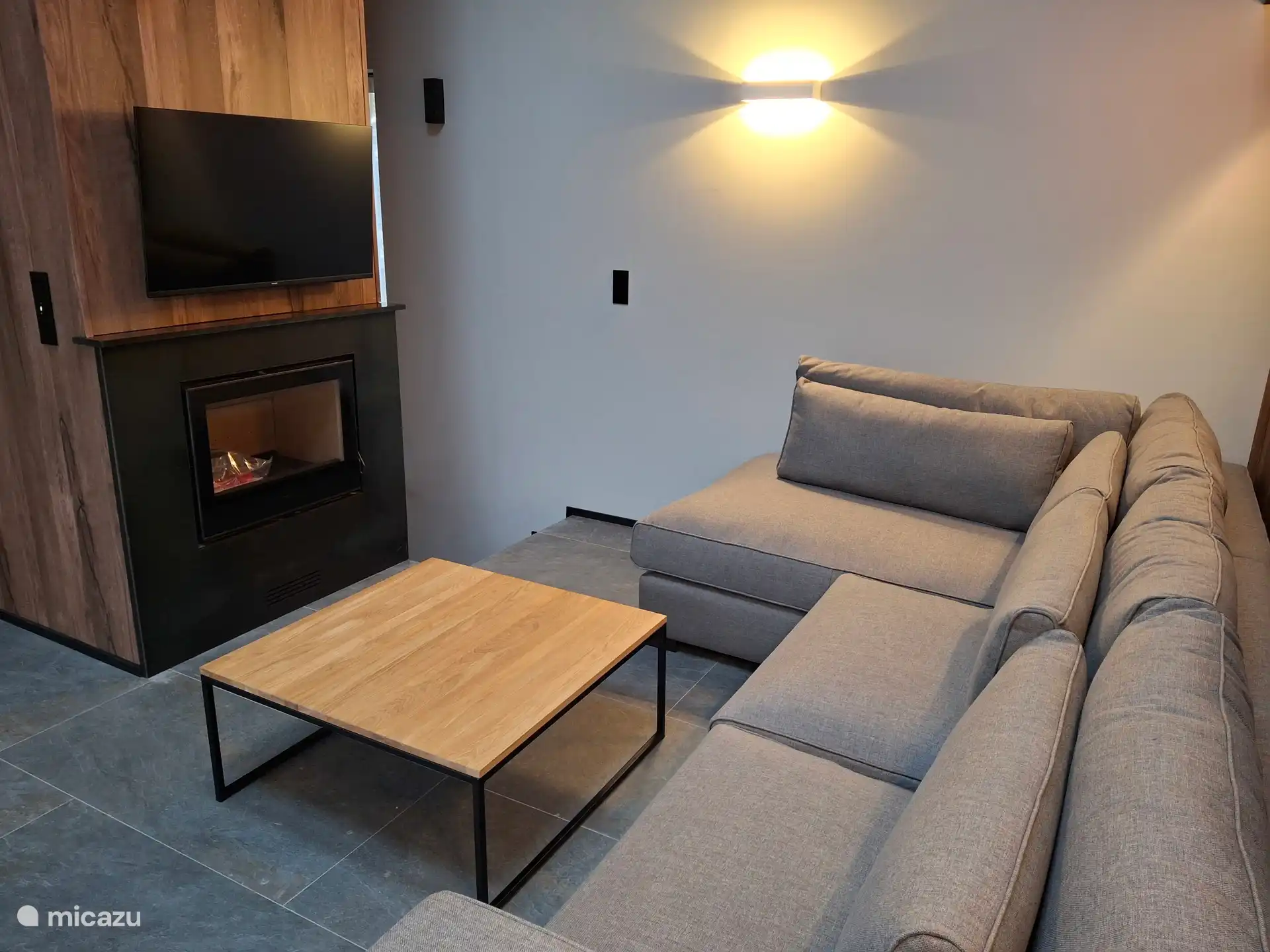 Living room with wood burning stove