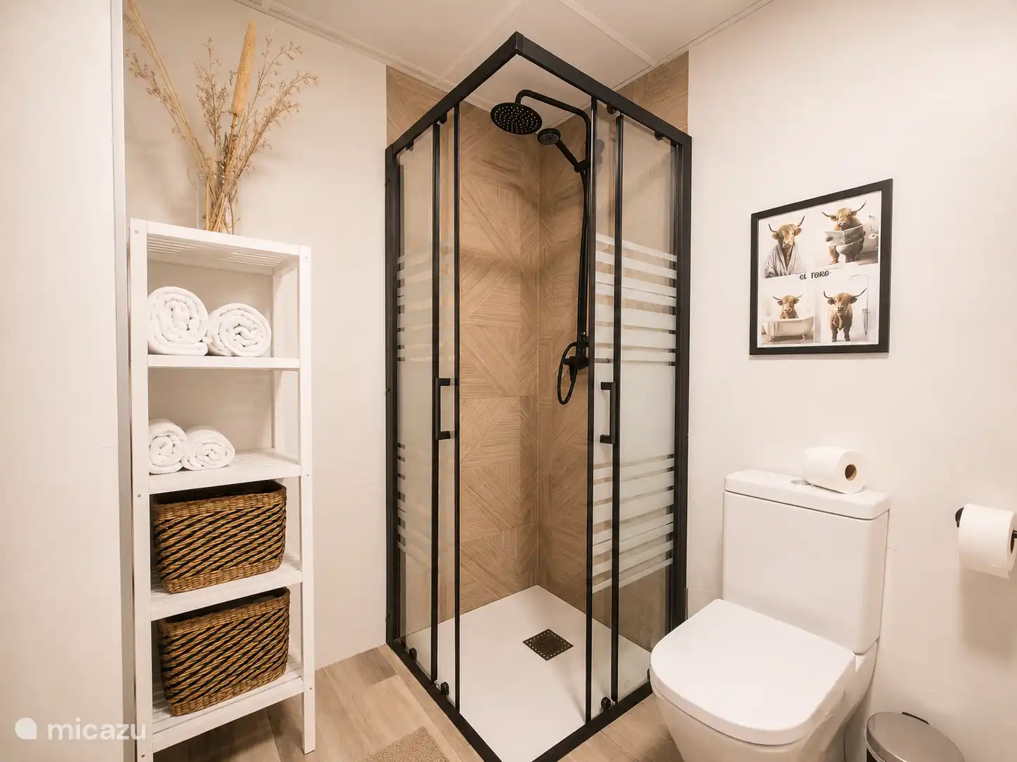 Badkamer met douchecabine en toilet