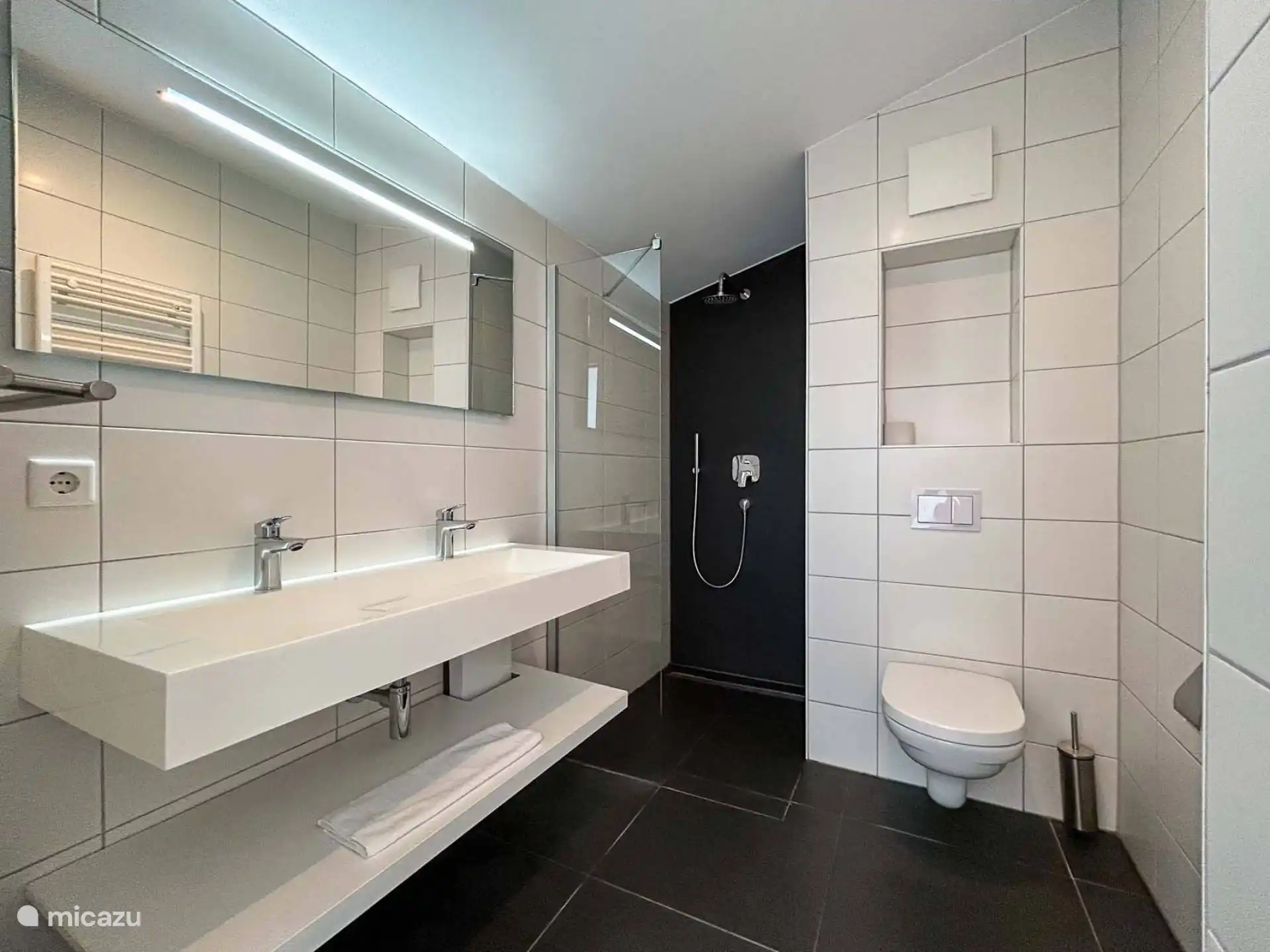Salle de bain avec douche à l’italienne dans une maison de vacances à Winterberg