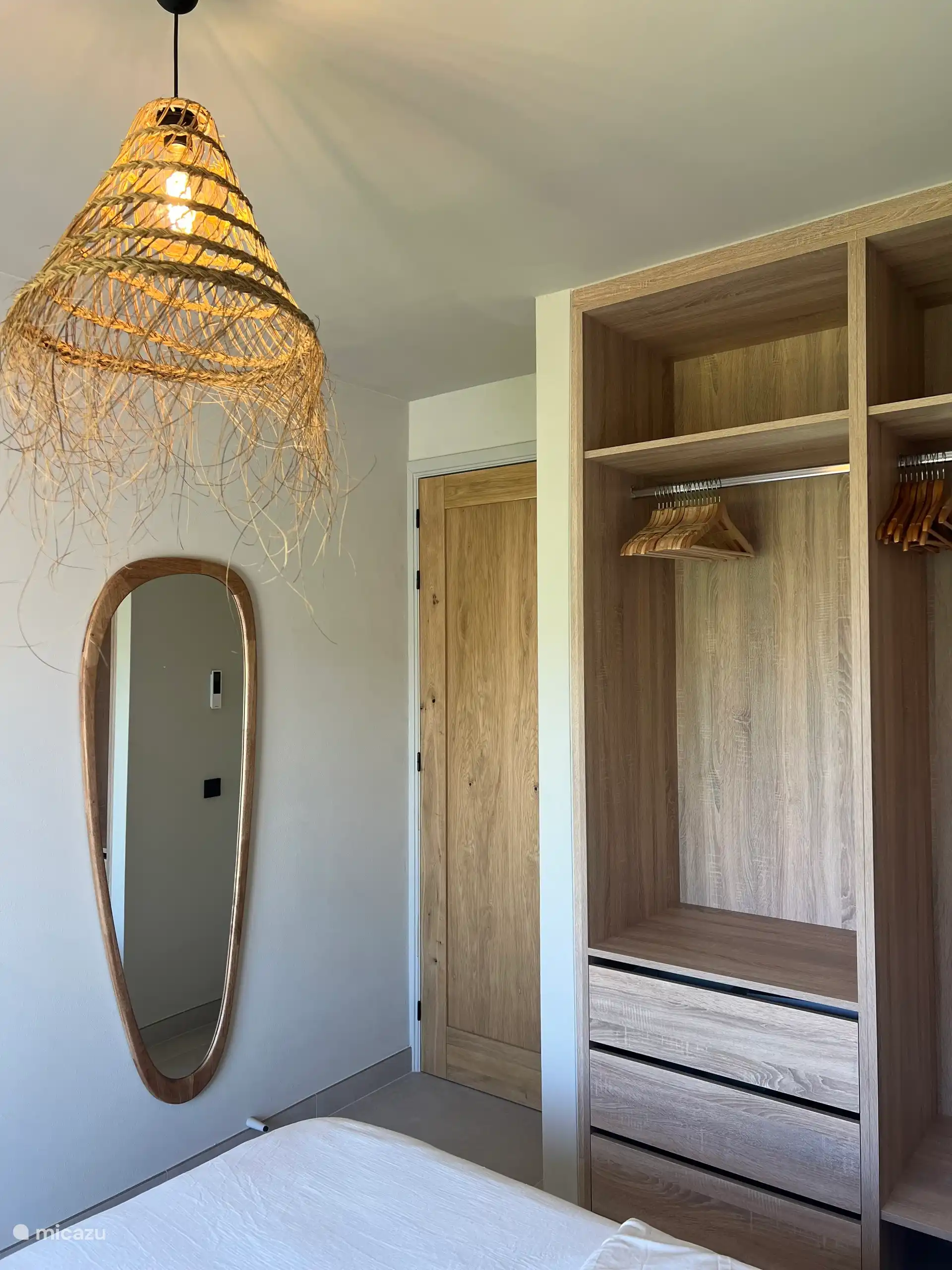 L’entrée, le placard et le miroir dans la deuxième chambre d’amis.