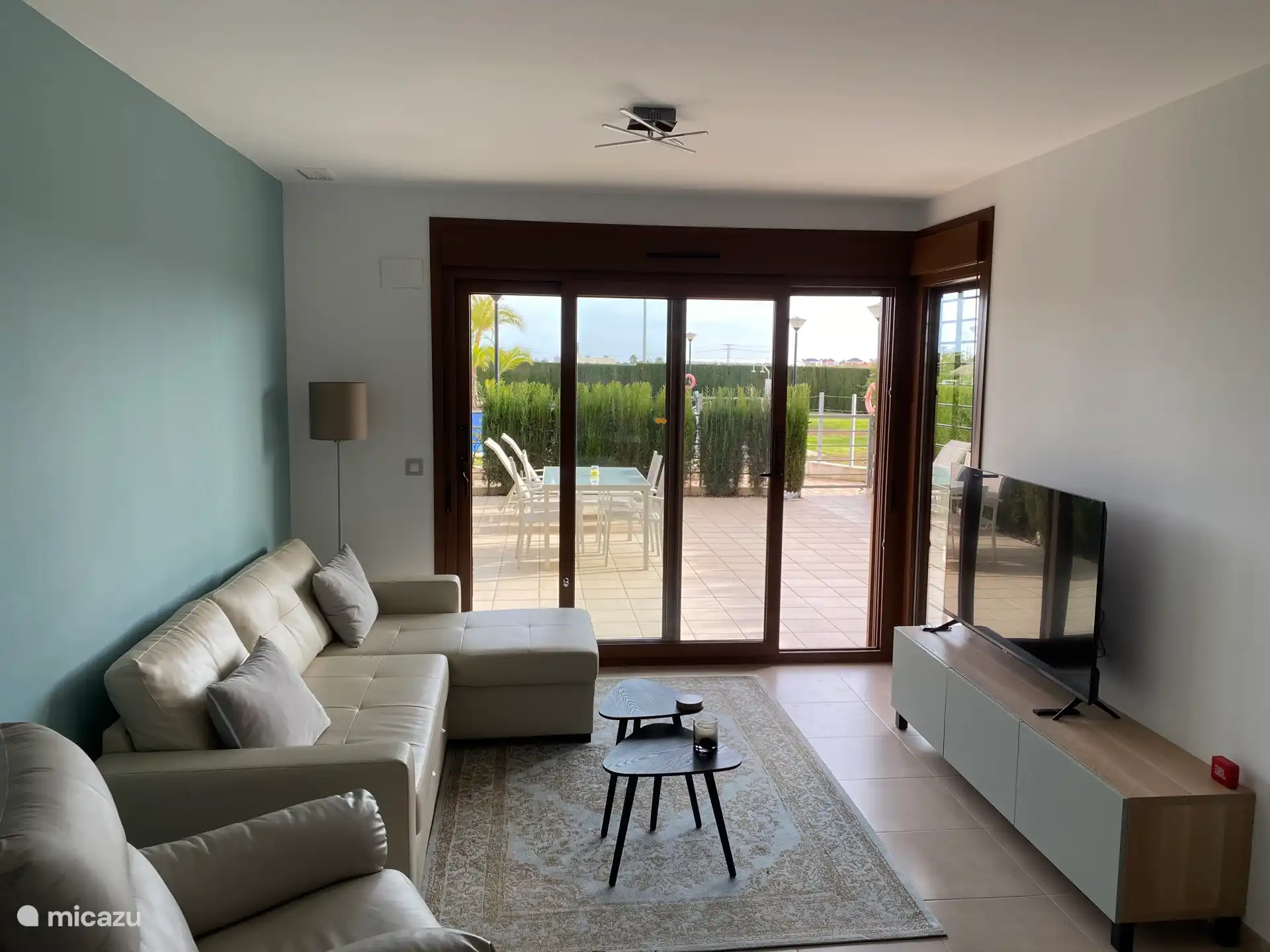Living room overlooking terrace.