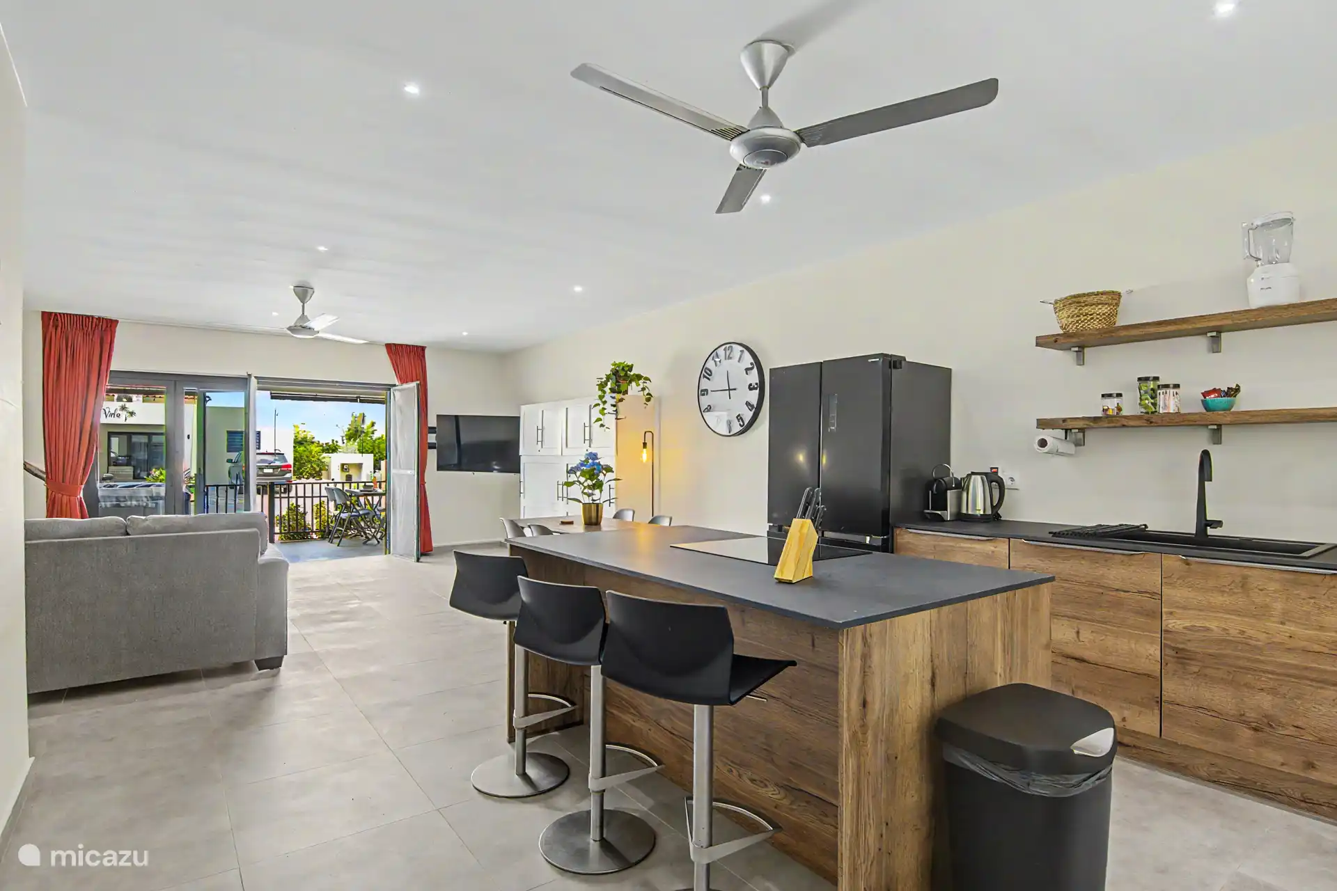 Kitchen and living room with a view