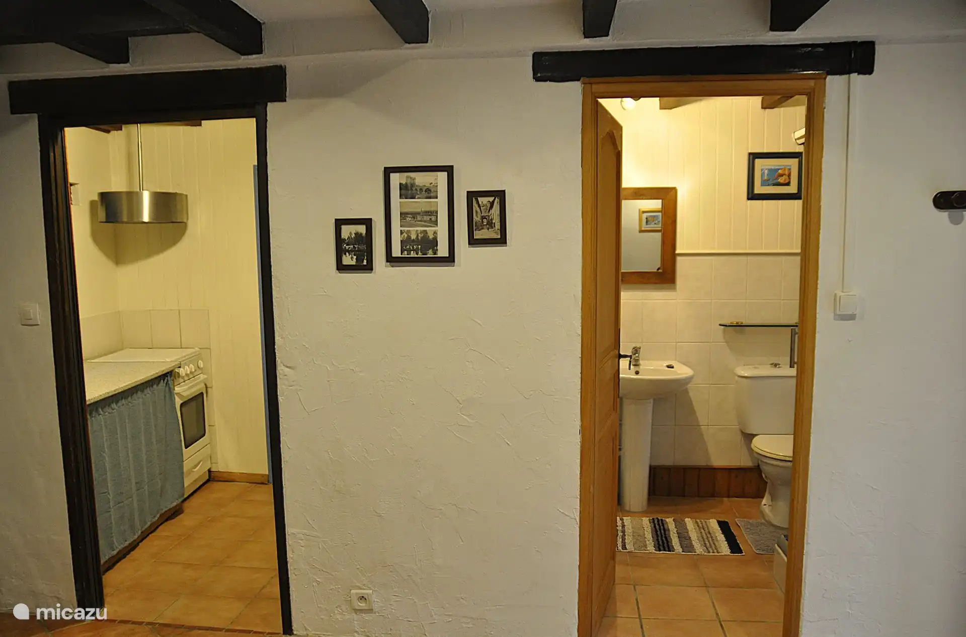 View of kitchen and bathroom