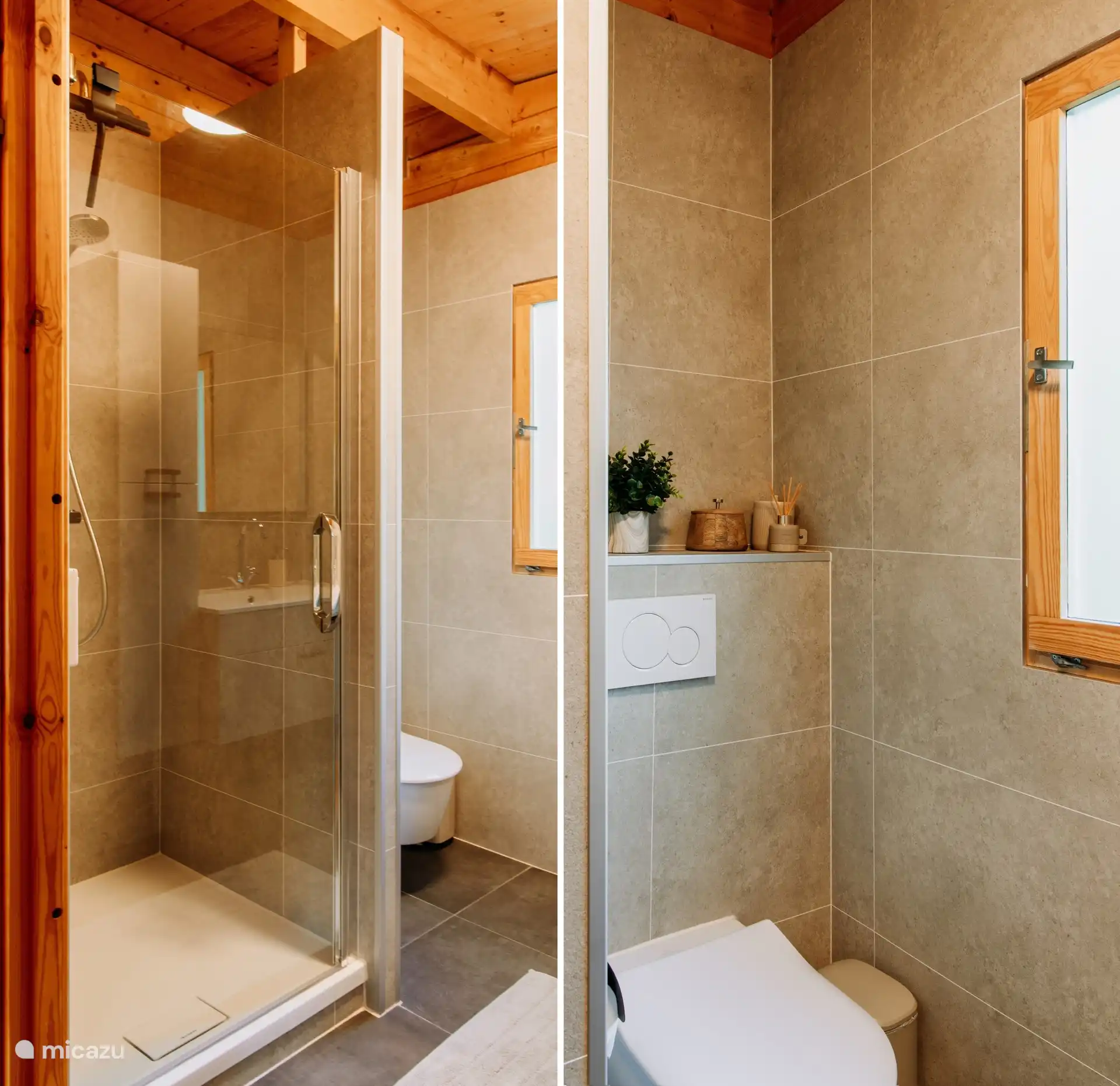 Rain shower with thermostatic shower tap and built-in cistern.