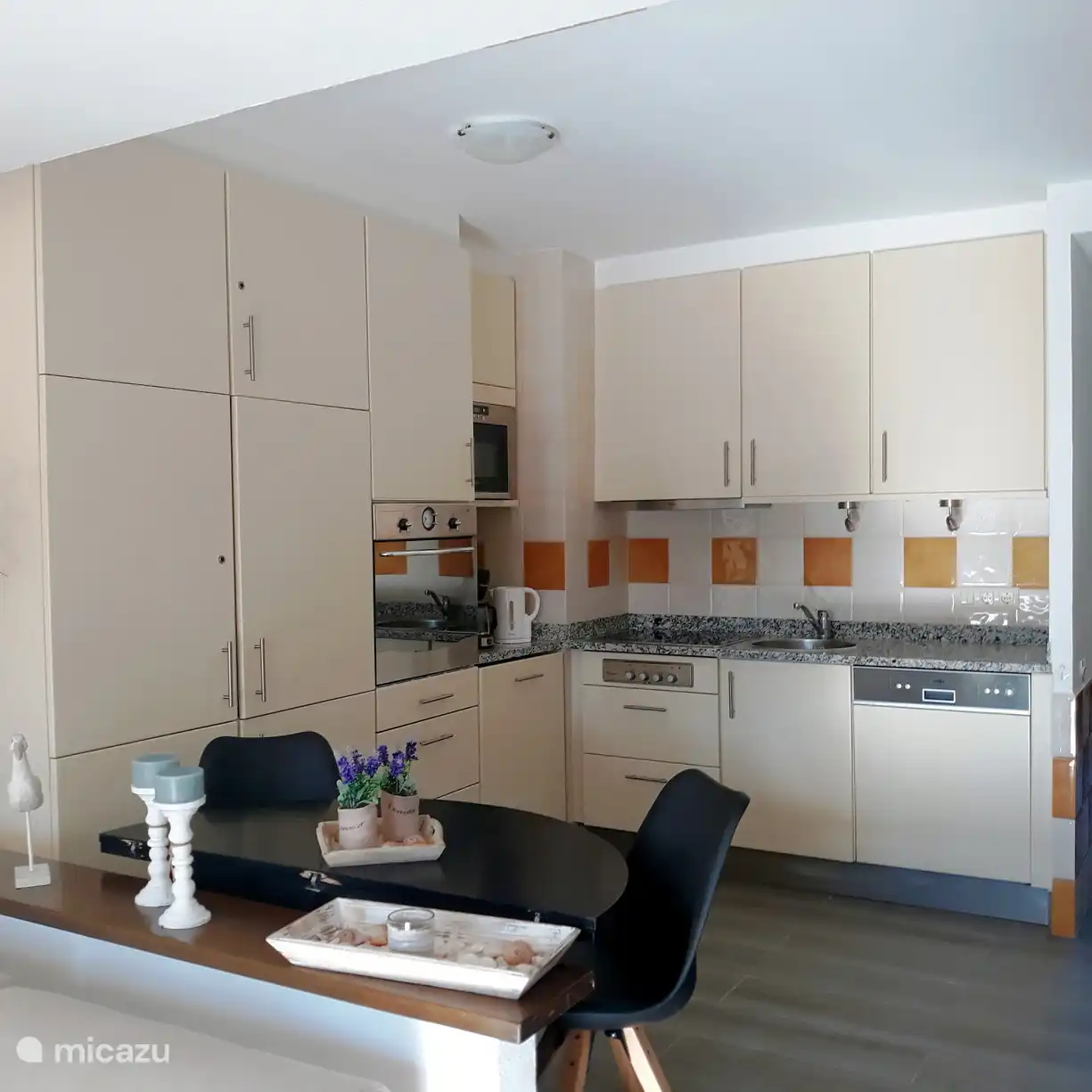 De keuken voorzien van vaatwasser, wasmachine, magnetron en oven