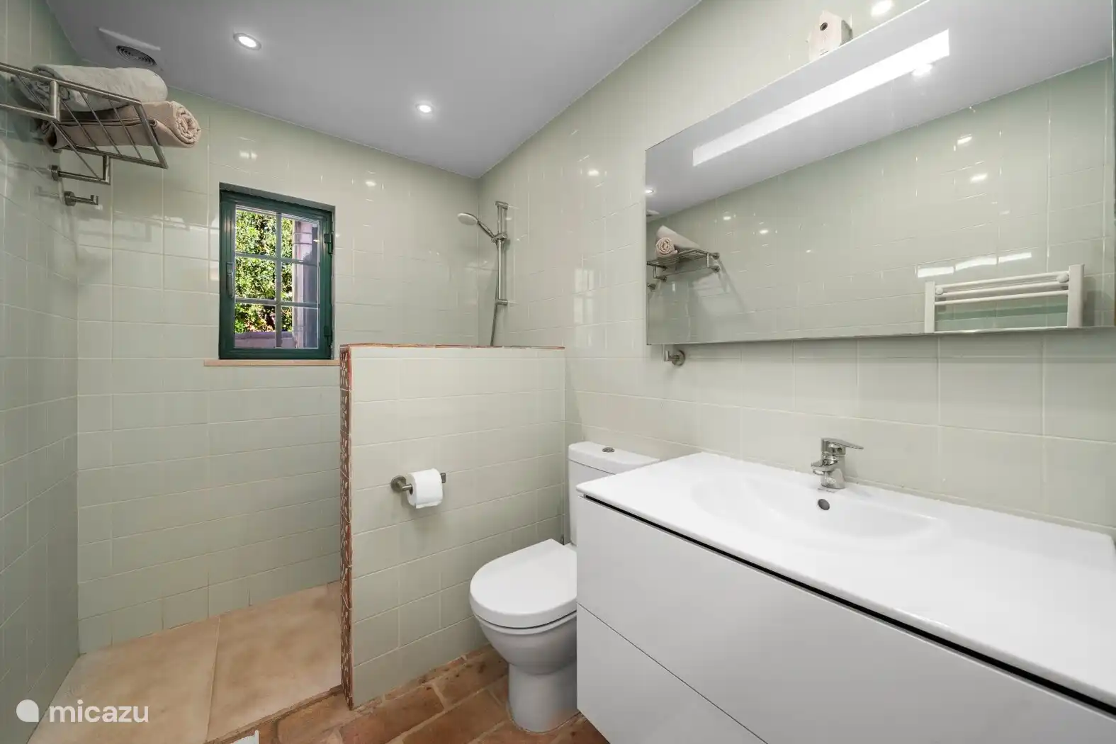 Baño 1 con ducha a pie en la casa principal.
