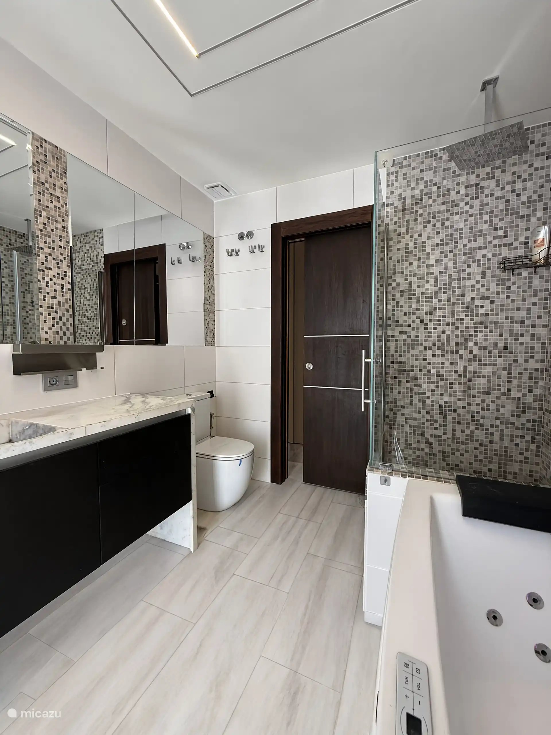 Badkamer op de tweede verdieping met douche en whirlpoolbad