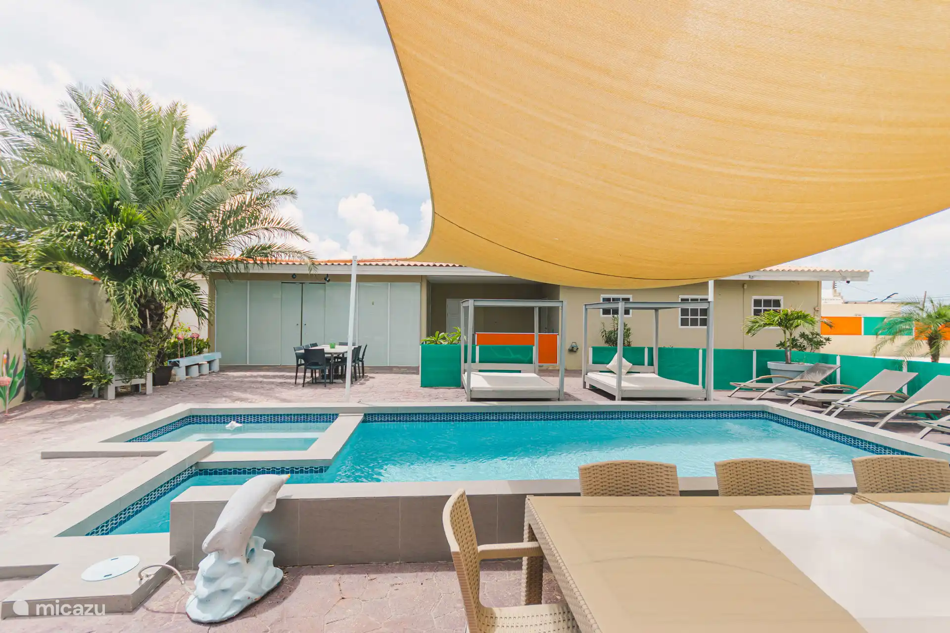 swimming pool with hot tub
