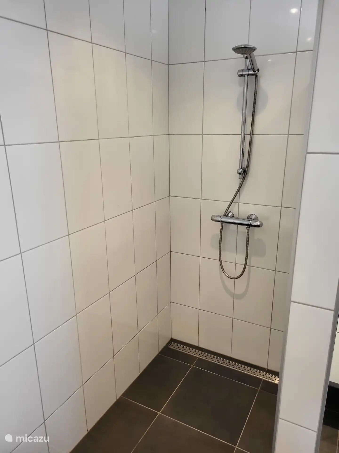 Begehbare Dusche im Erdgeschoss.