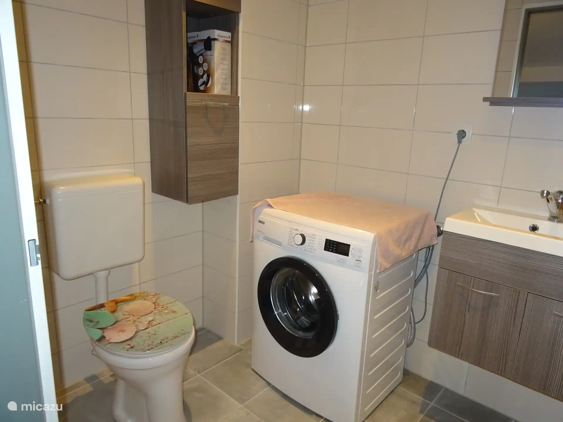 Bathroom with toilet and washing machine