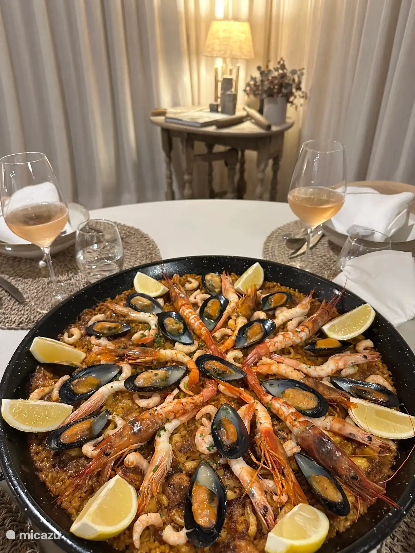 Dining table 
Paella take away from on site restaurant 