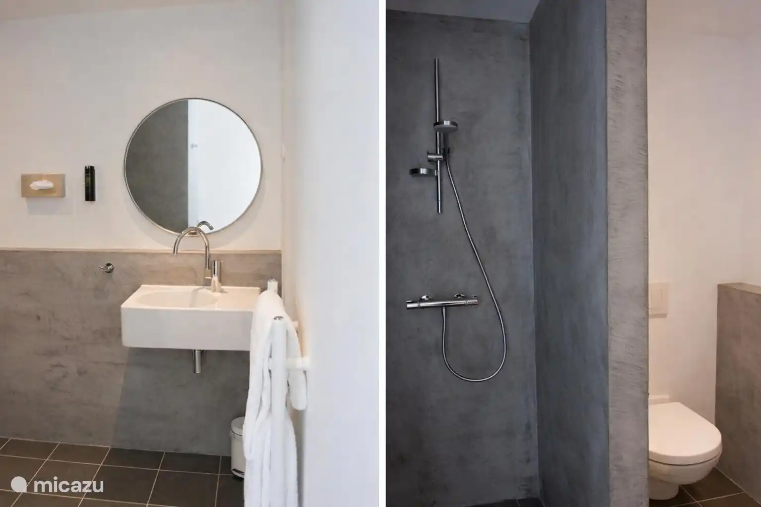 Badkamer met douche, wastafel en toilet