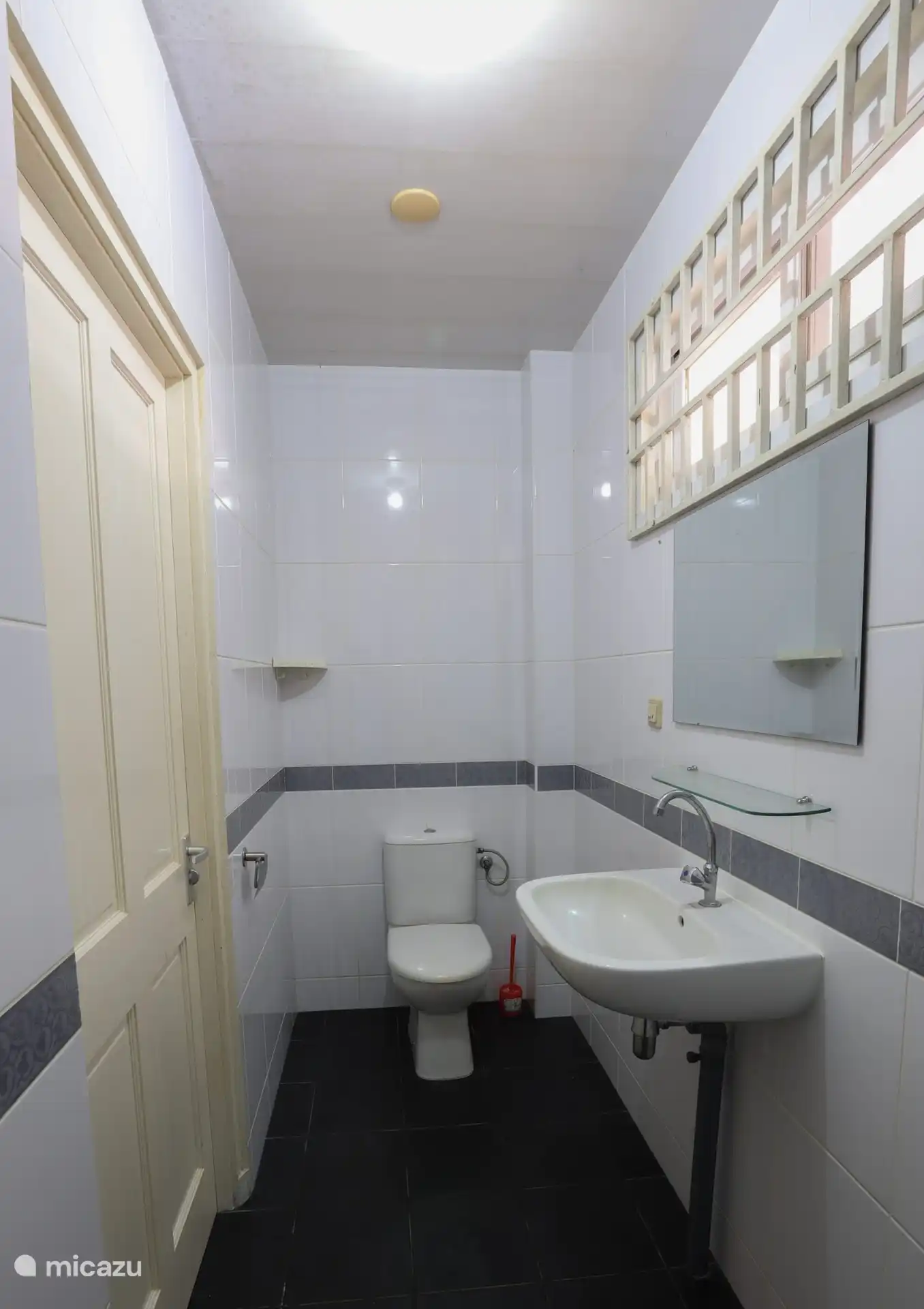 Badkamer met wastafel, douche en wc