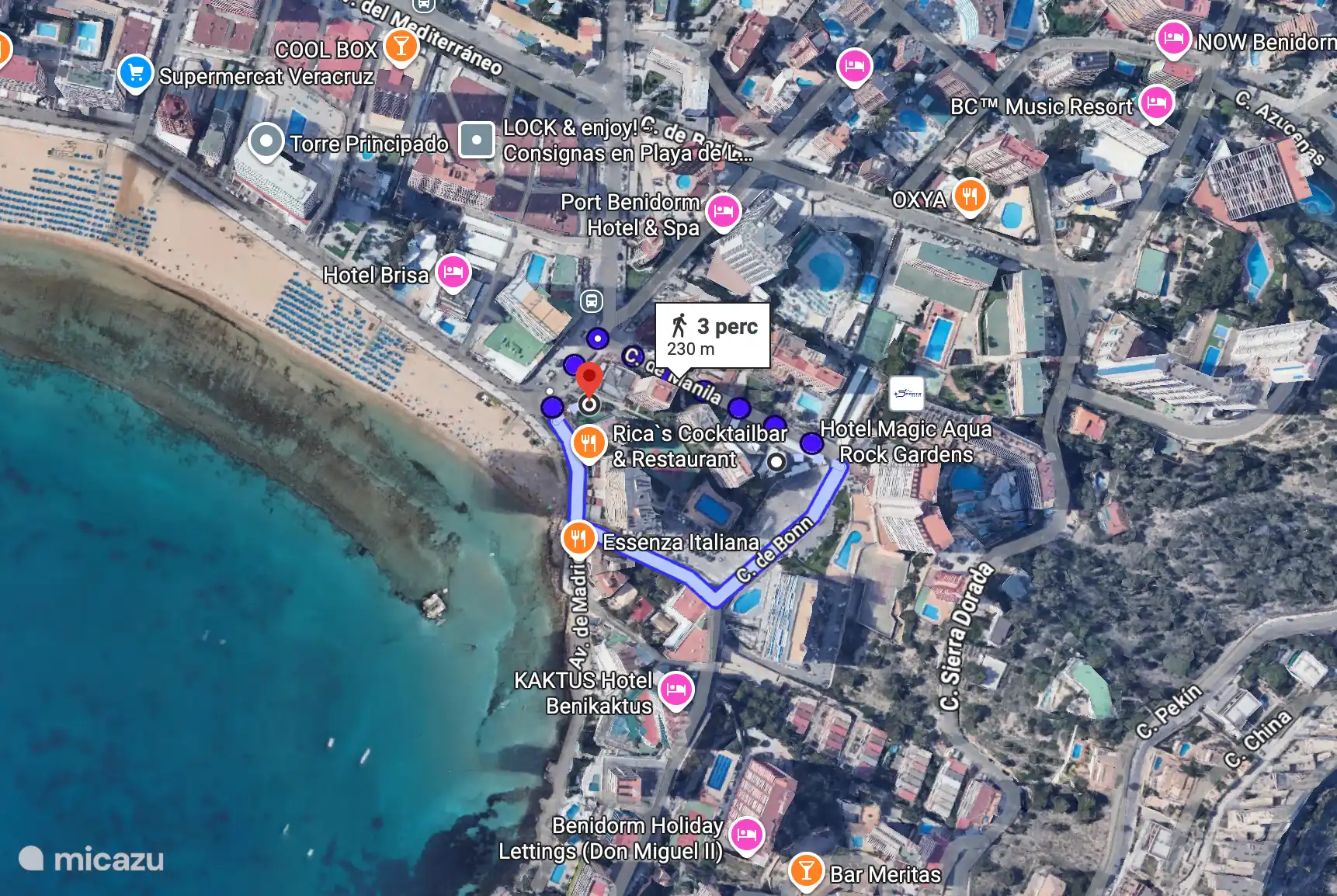 3 minuten lopen vanaf het strand