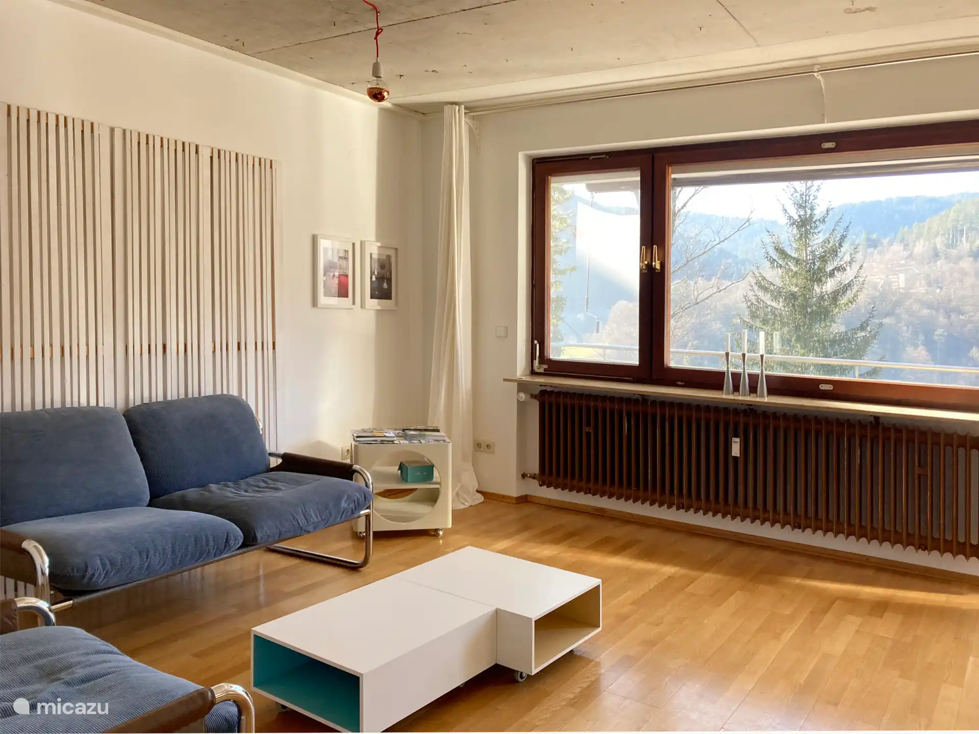 Das Wohnzimmer ist hell und sonnig und bietet direkten Zugang zum Balkon (8 m²).