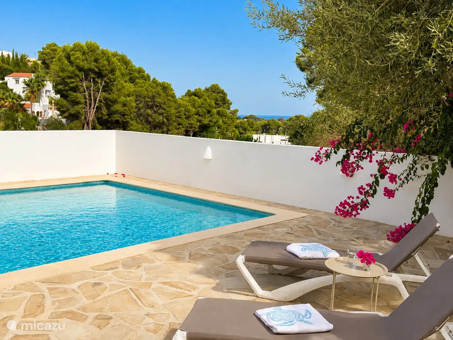 Piscine avec la mer en arrière-plan