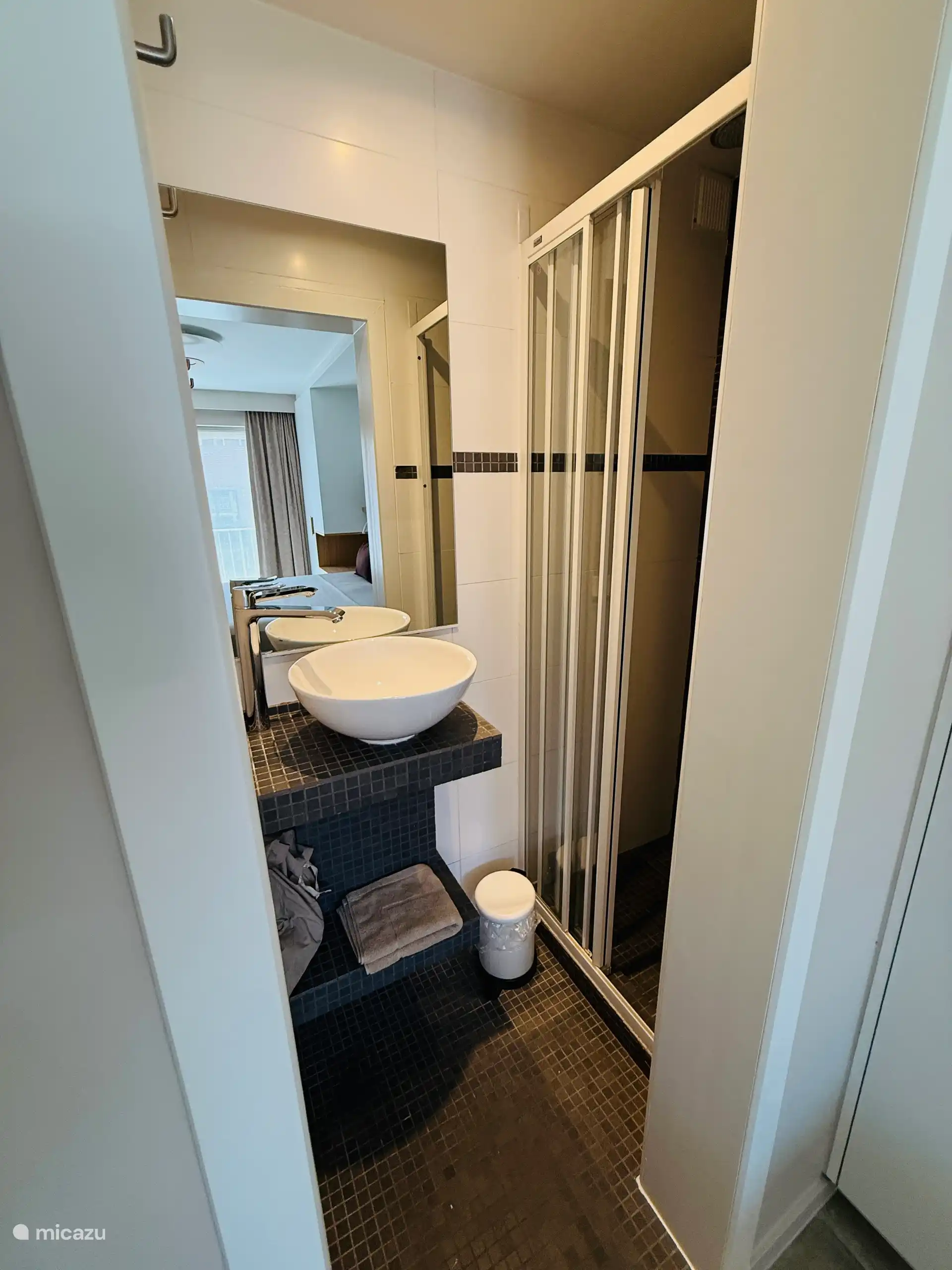 Badezimmer mit Dusche neben dem Schlafzimmer