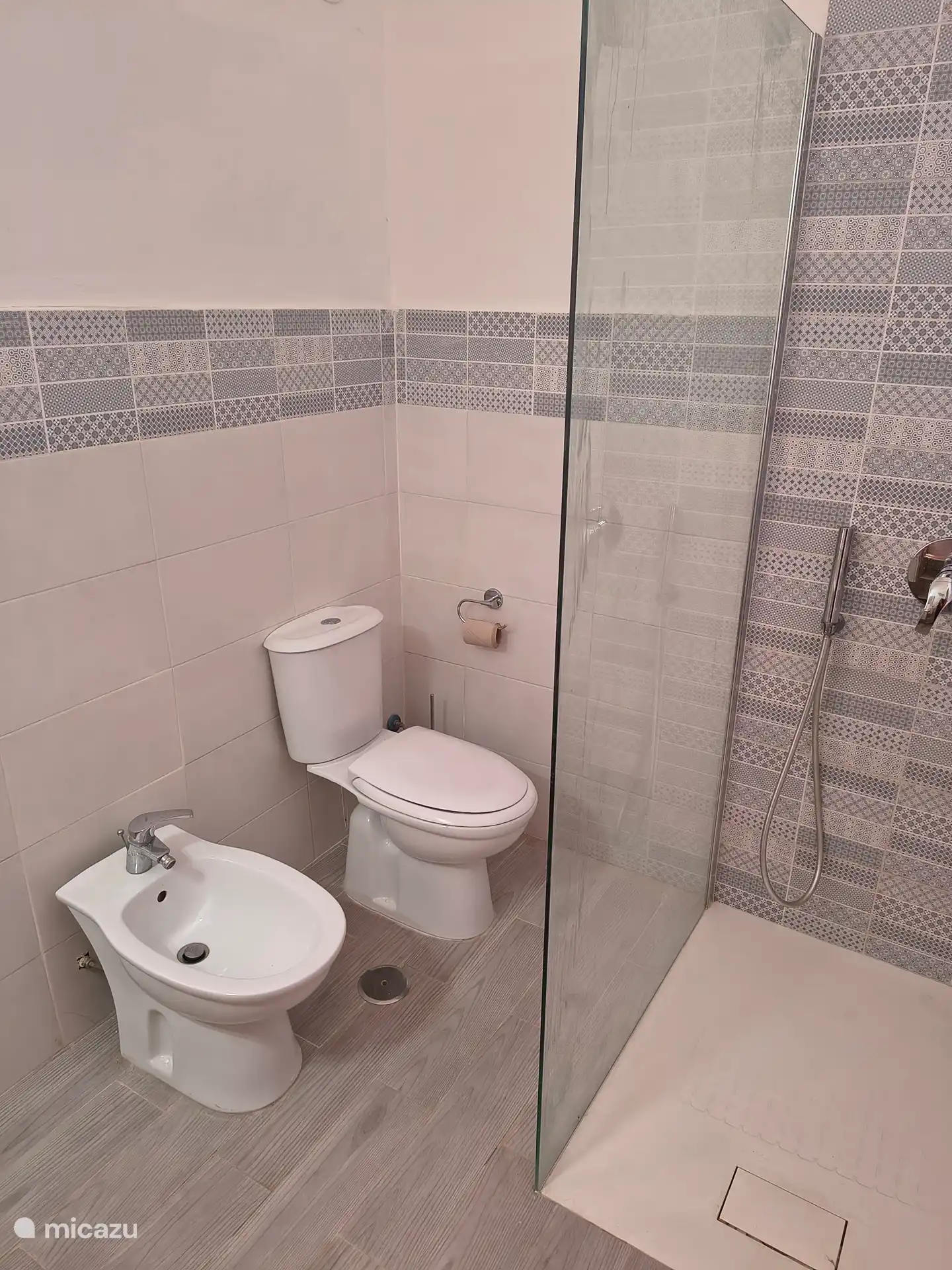 Wc en bidet in badkamer.