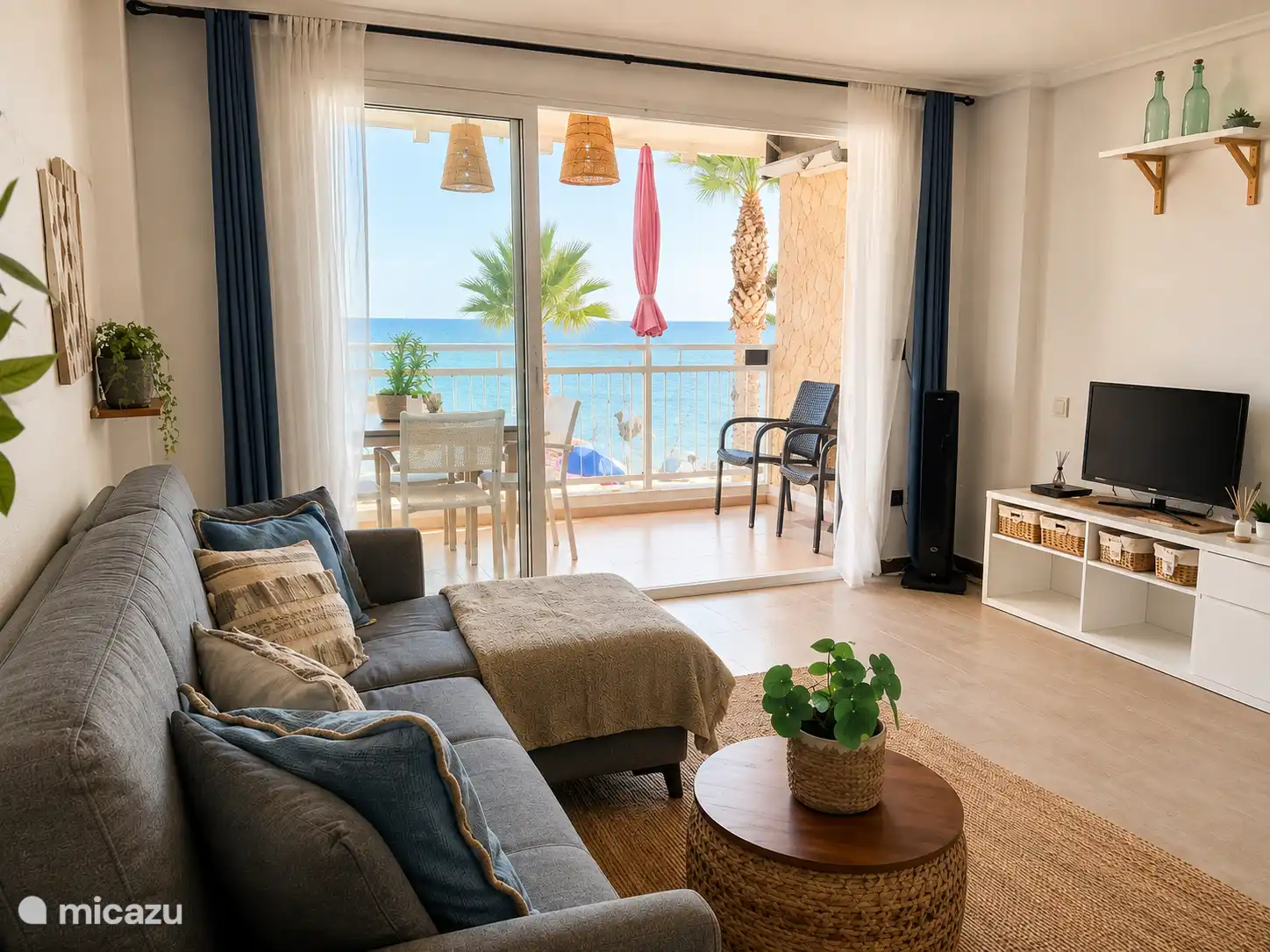 our cozy living room with wonderful sea views