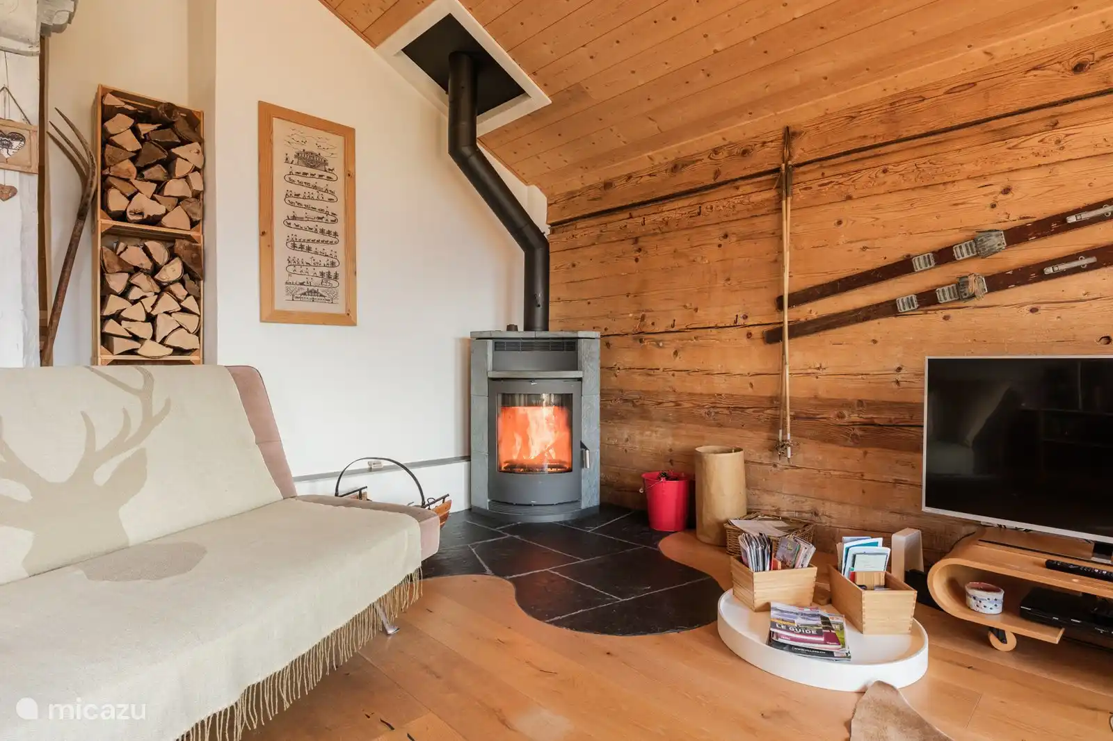 De houtkachel voor gezellige avonden na het skiën