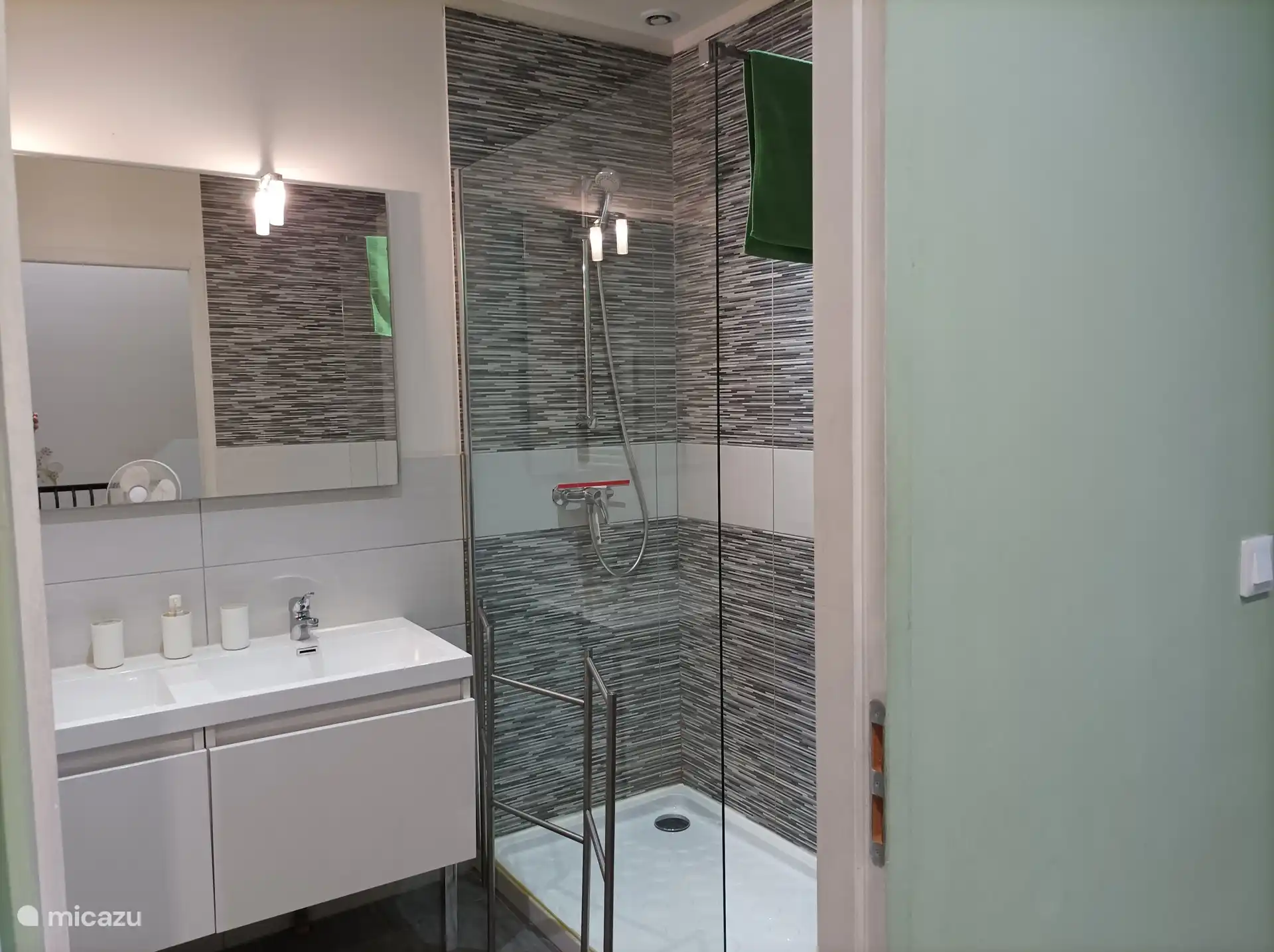 badkamer 2 verdieping, douche en dubbele lavabo