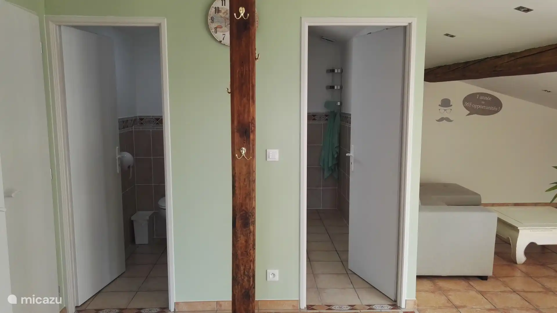 open leefruimte, toegang WC, badkamer