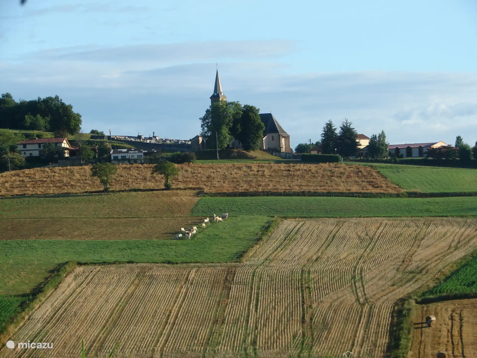 Uitzicht op het dorp Puydarrieux en het omliggende platteland