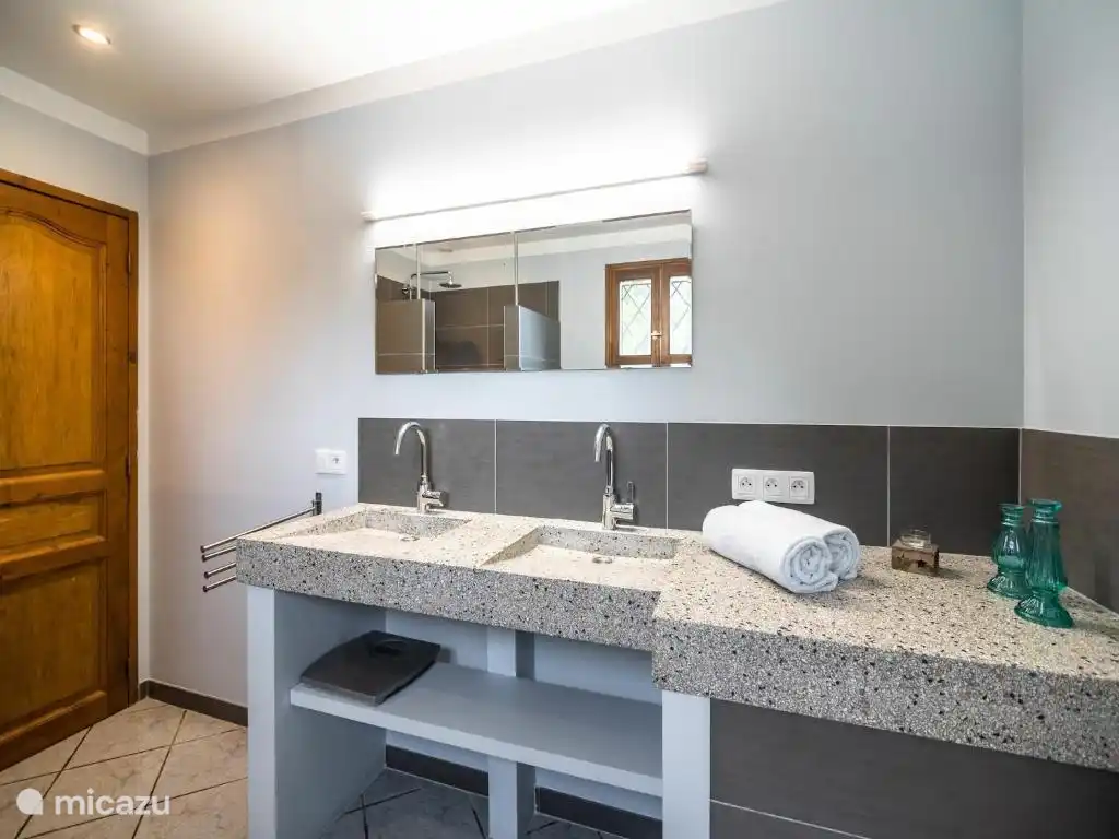 Badkamer met ligbad en aparte douche 