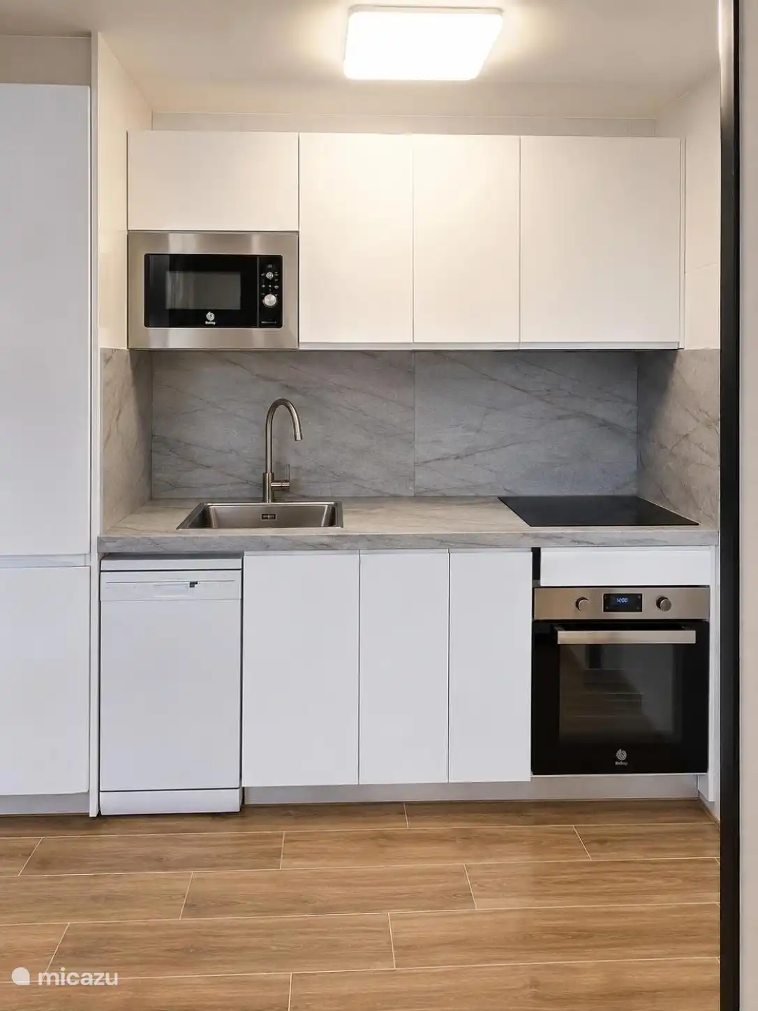 Cuisine avec plaque à induction, four et lave-vaisselle