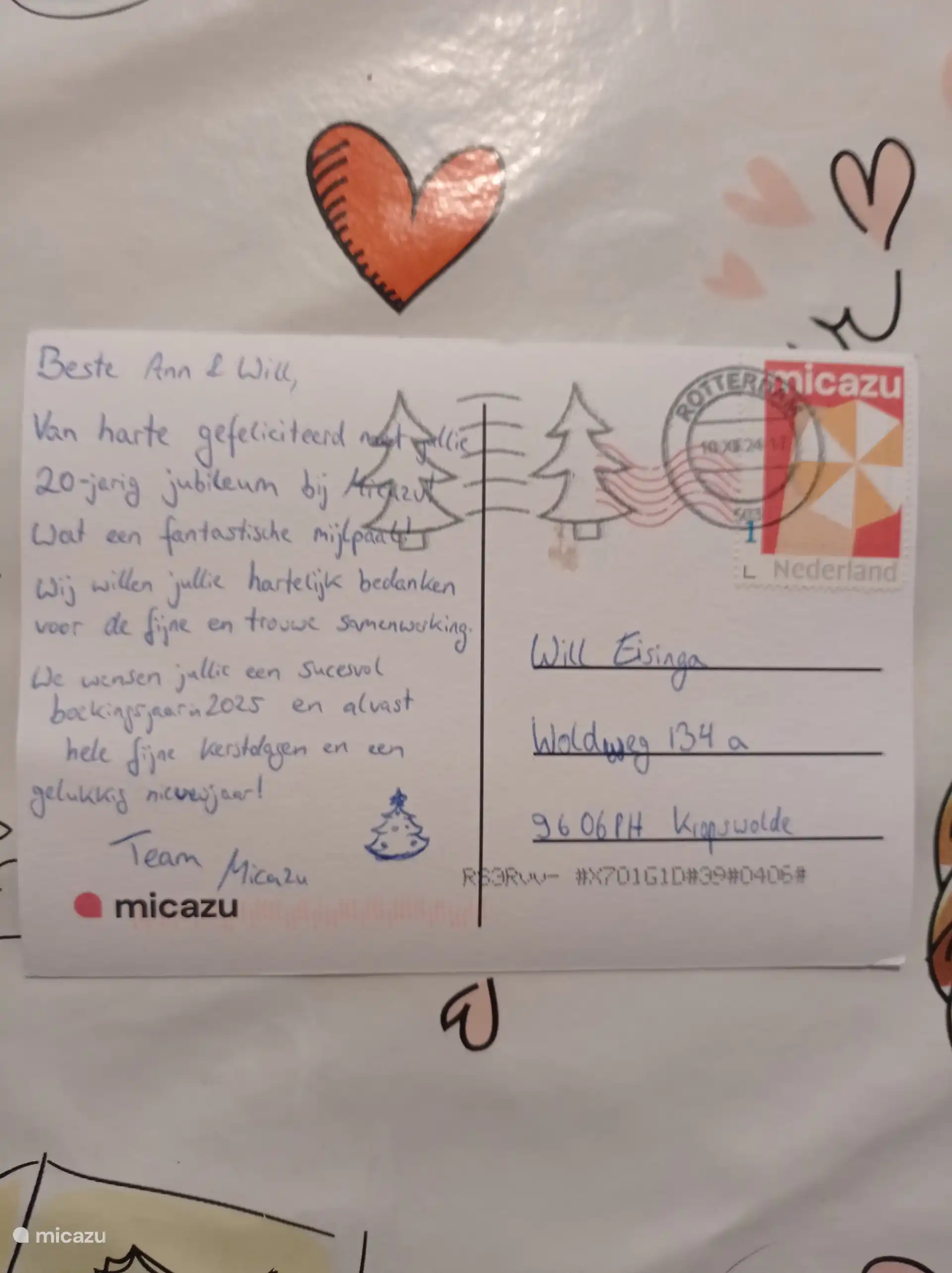 Carte de Noël de l’équipe Micazu pour les 20 ans d’anniversaire de location. 2004/2024. 