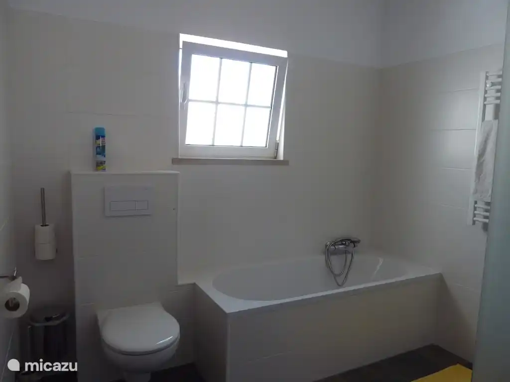 Eines der zwei geräumigen Badezimmer mit Badewanne