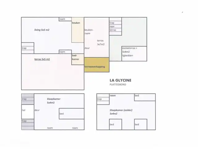 Wandelen, Frankrijk, Ardèche, Gluiras, vakantiehuis La basse Maza - La Glycine Plattegrond met indeling La Glycine.