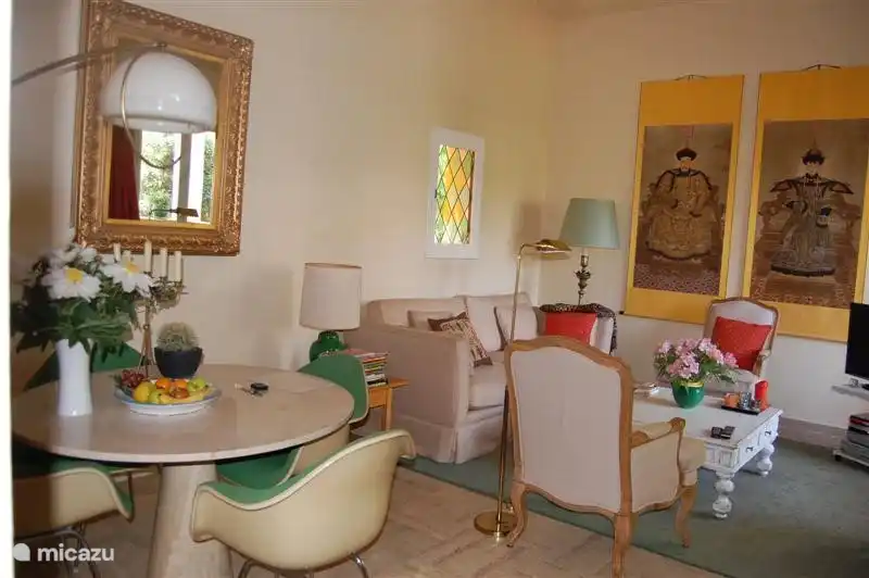 living room with dining room