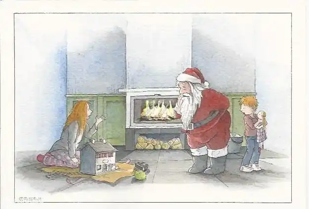 Der Weihnachtsmann mit unseren Kindern am Holzofen im Bahnhof Gare Blond Berneuil
Illustration von Peter van Harmelen